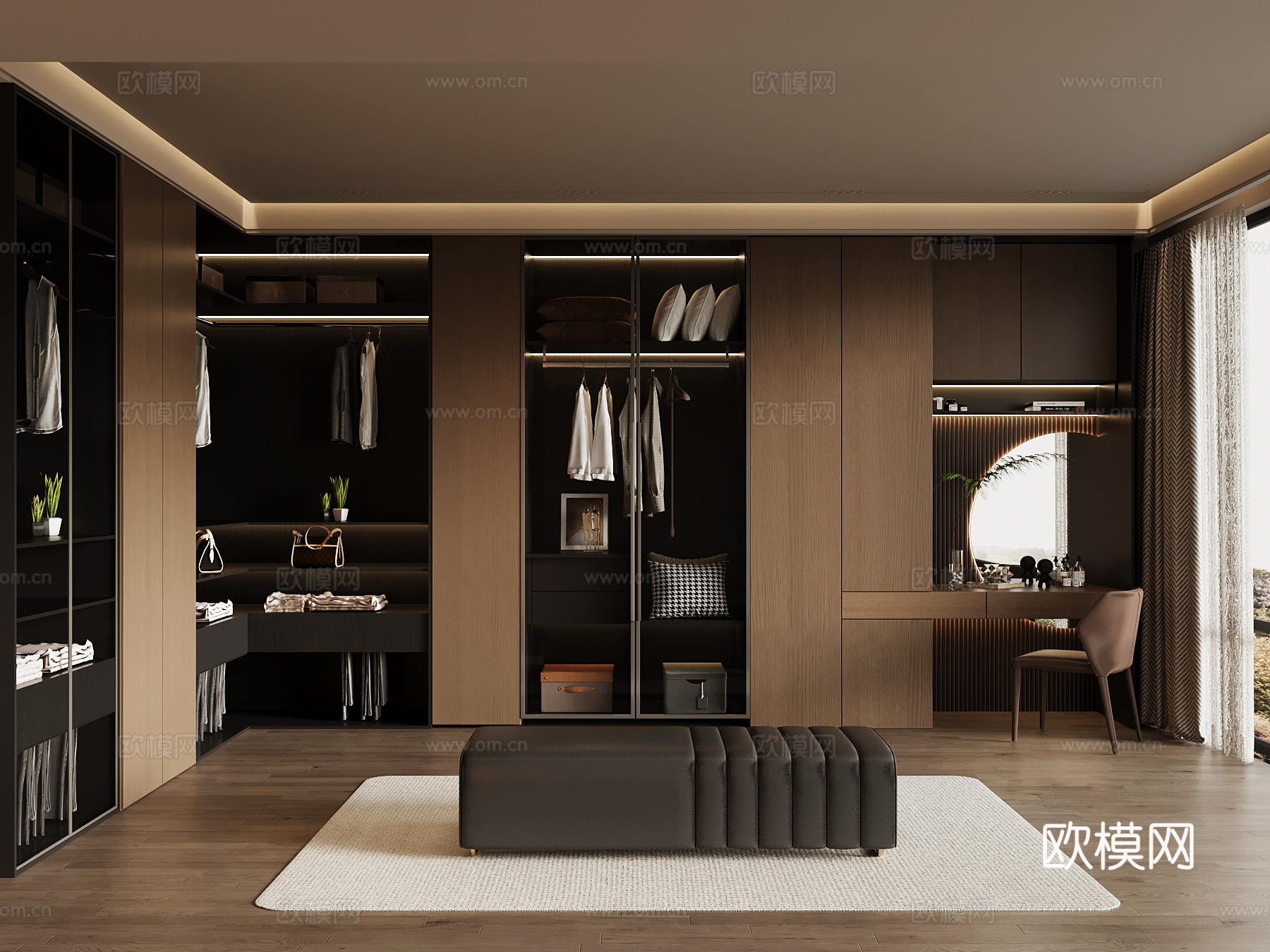 现代意式衣帽间 衣柜 梳妆台3d模型