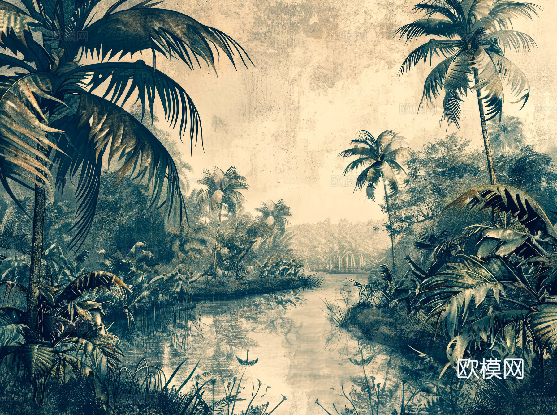 欧式田园热带雨林壁纸下载（渲染图1）