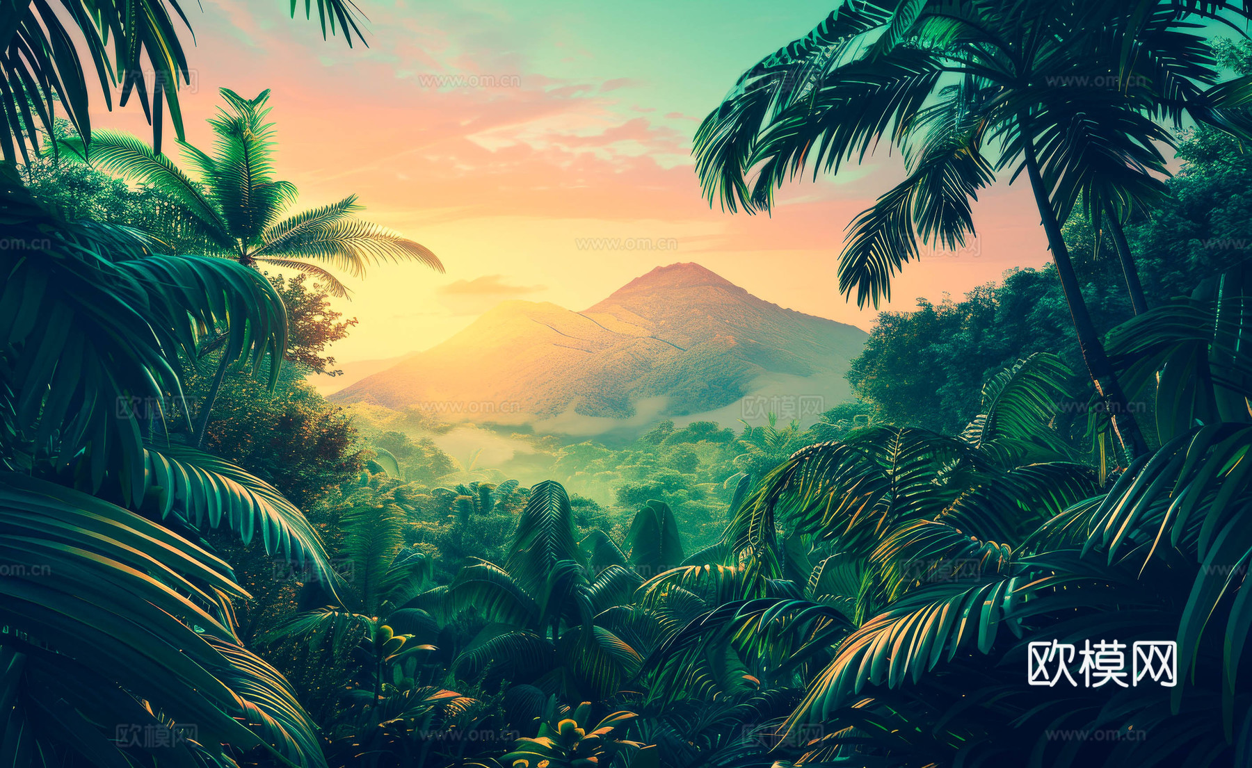 欧式田园热带雨林壁纸下载（渲染图6）