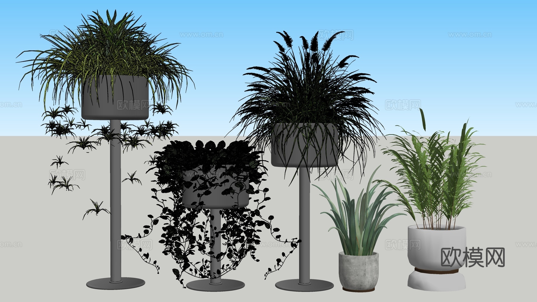 现代花盆 盆栽植物 花卉摆件 绿植su模型