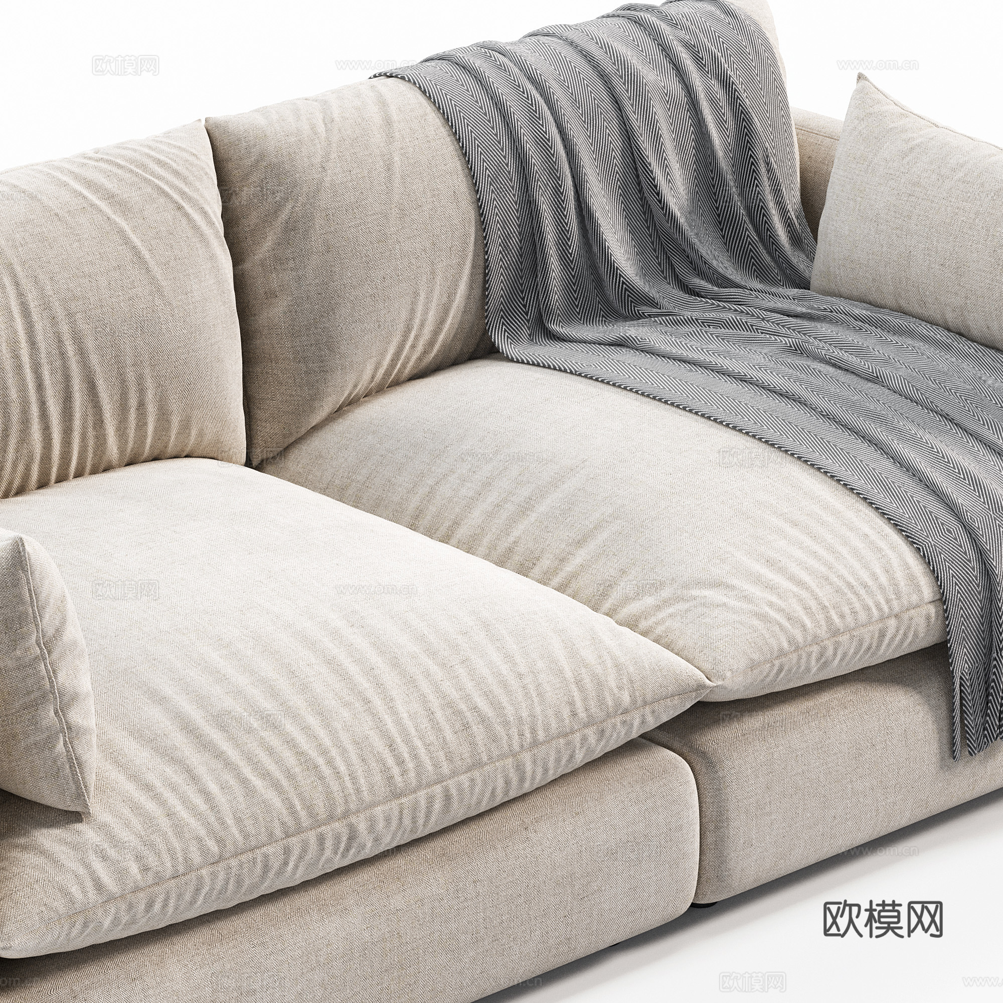 现代奶油风布艺休闲沙发3d模型