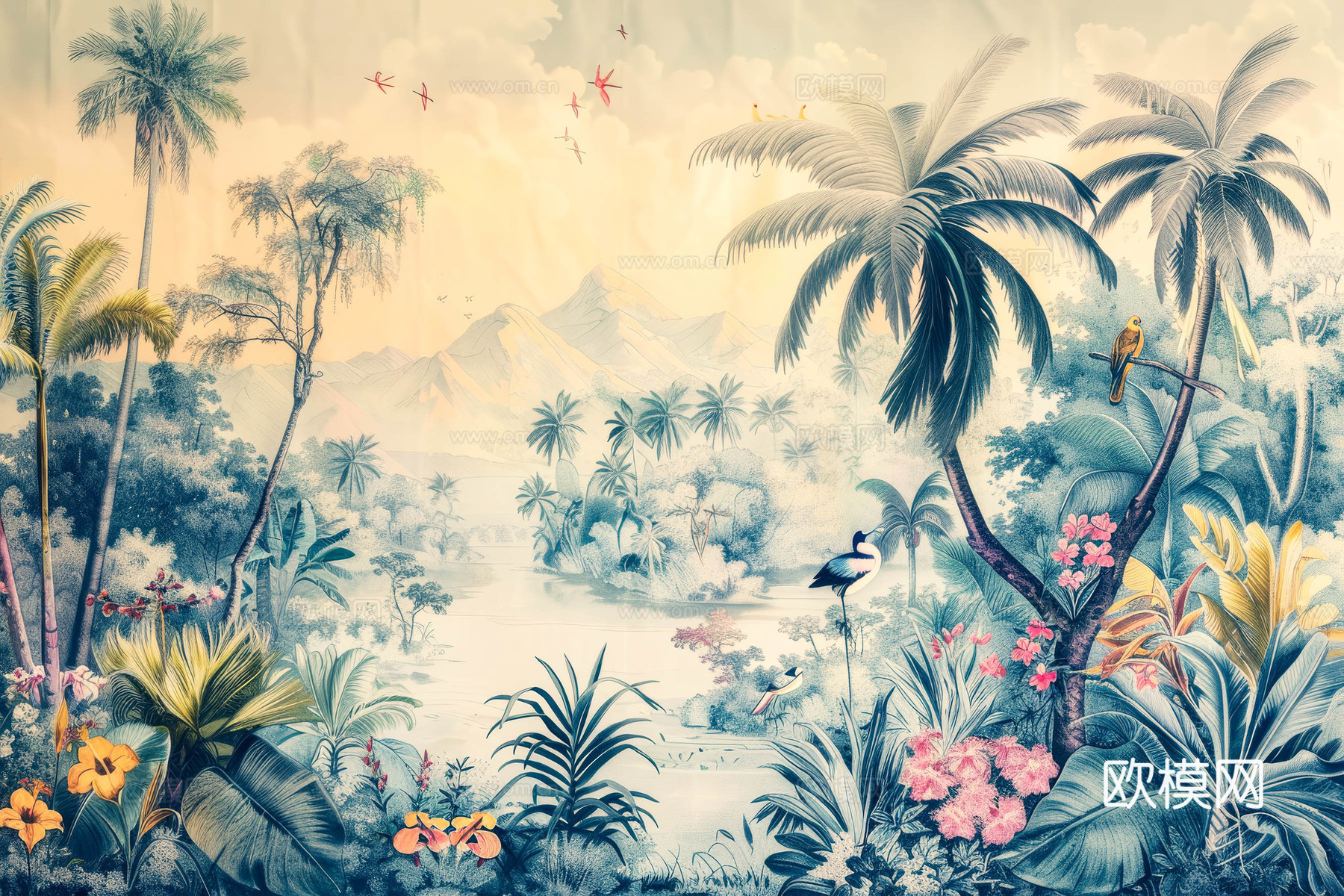 欧式田园热带雨林壁纸下载（渲染图4）