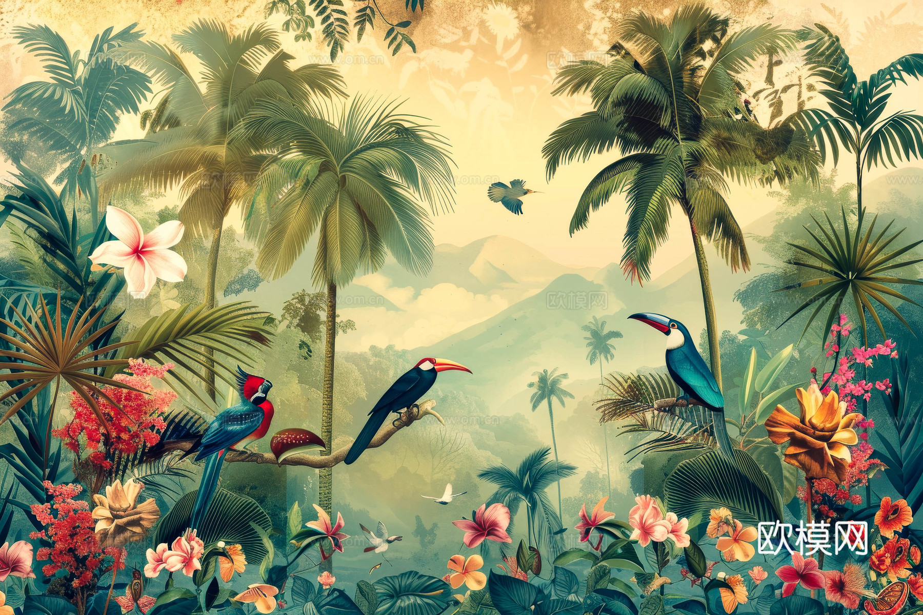 欧式田园热带雨林壁纸下载（渲染图3）