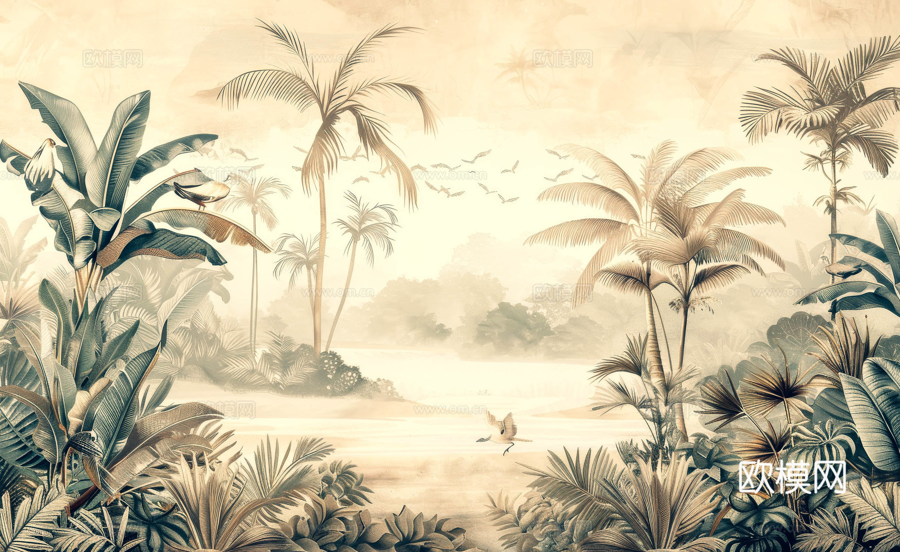 欧式田园热带雨林壁纸下载（渲染图3）