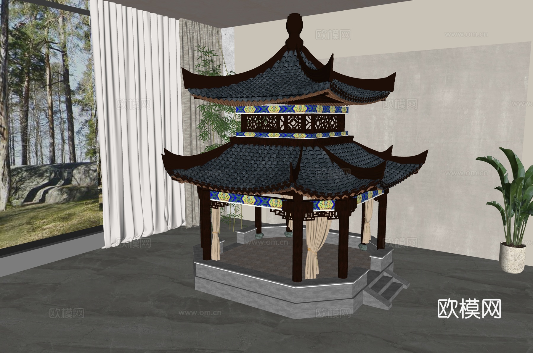 新中式凉亭古建筑su模型