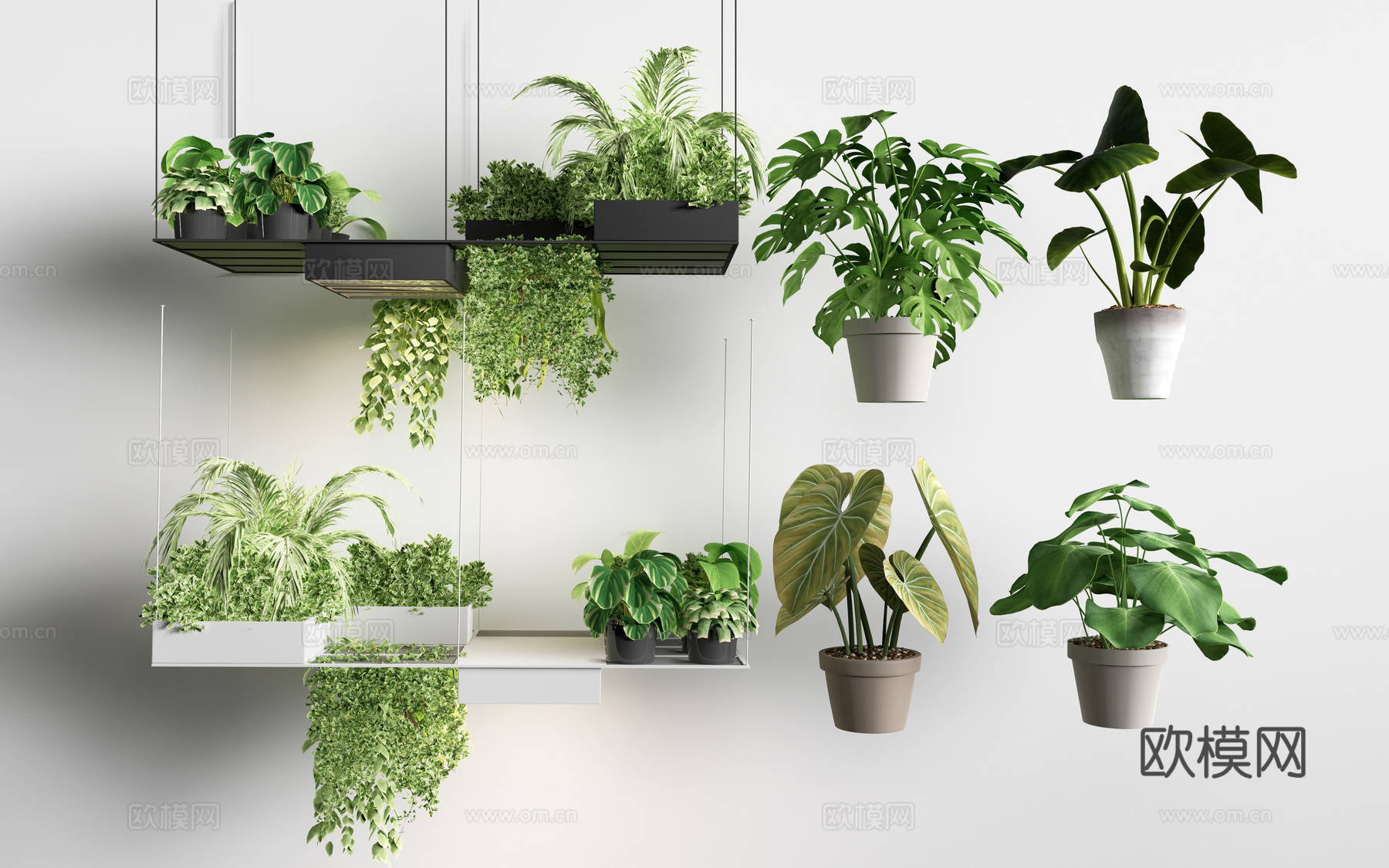 现代花盆 盆栽植物 花卉摆件 绿植su模型