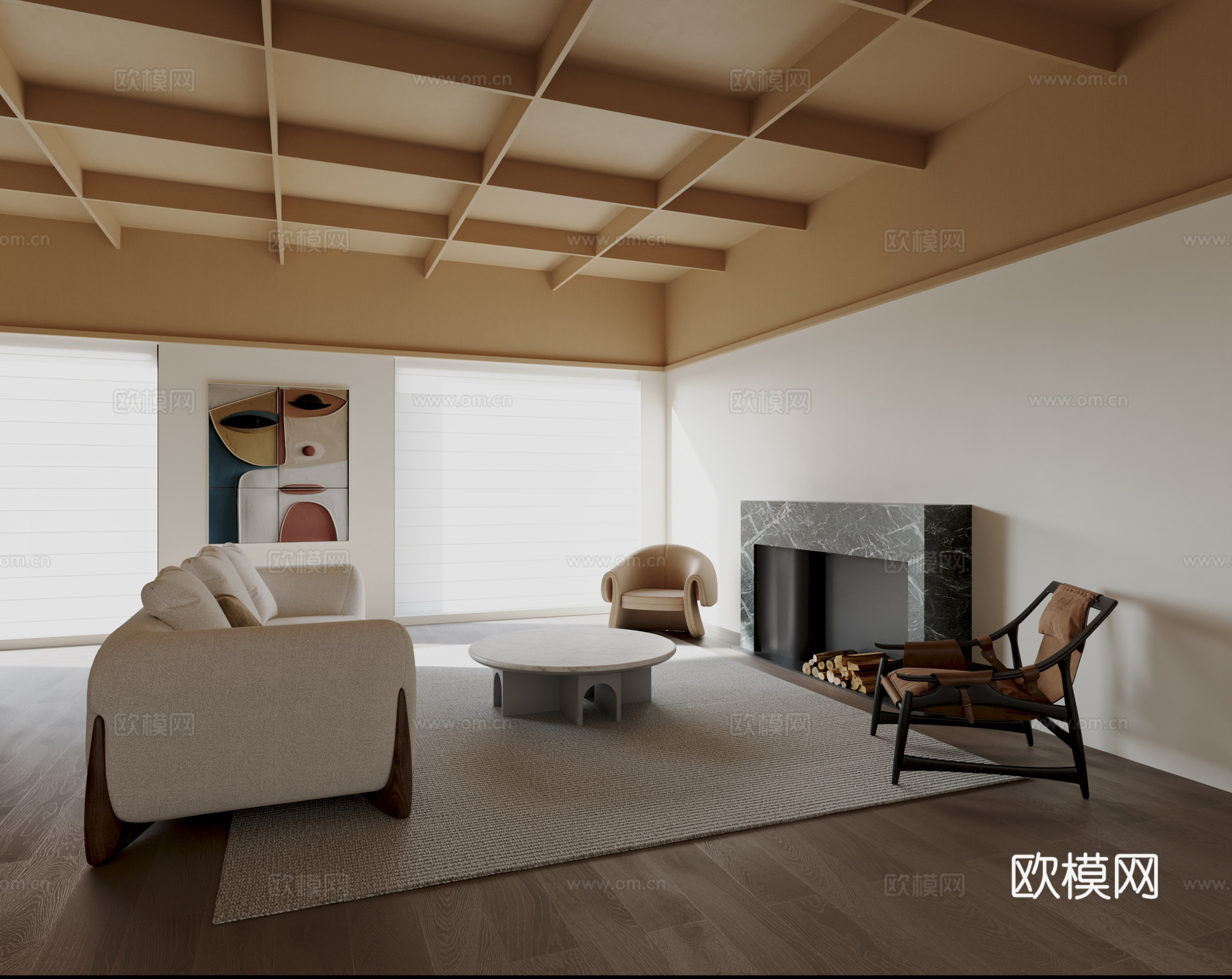 现代奶油风客厅3d模型