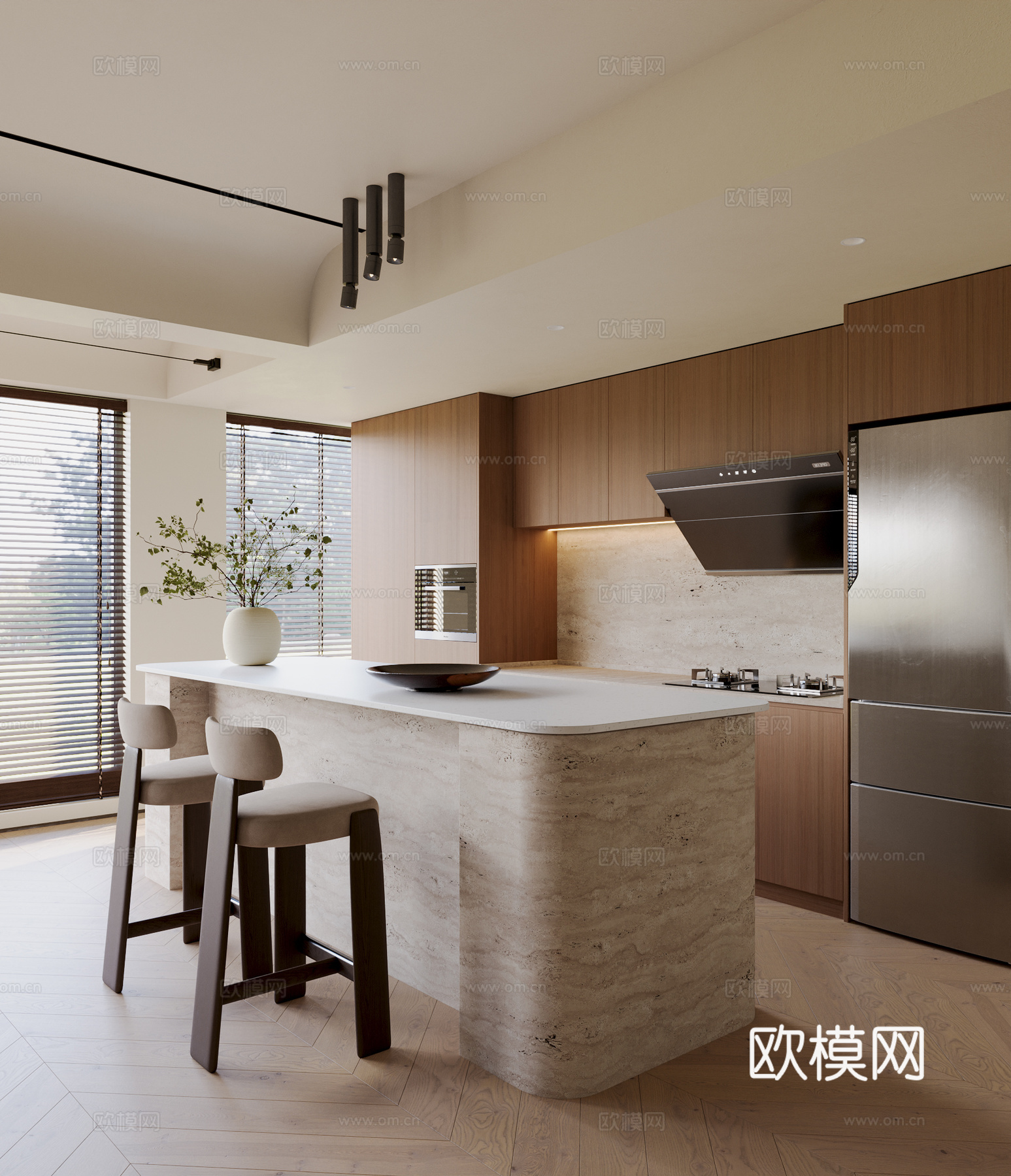 现代奶油风餐厅3d模型