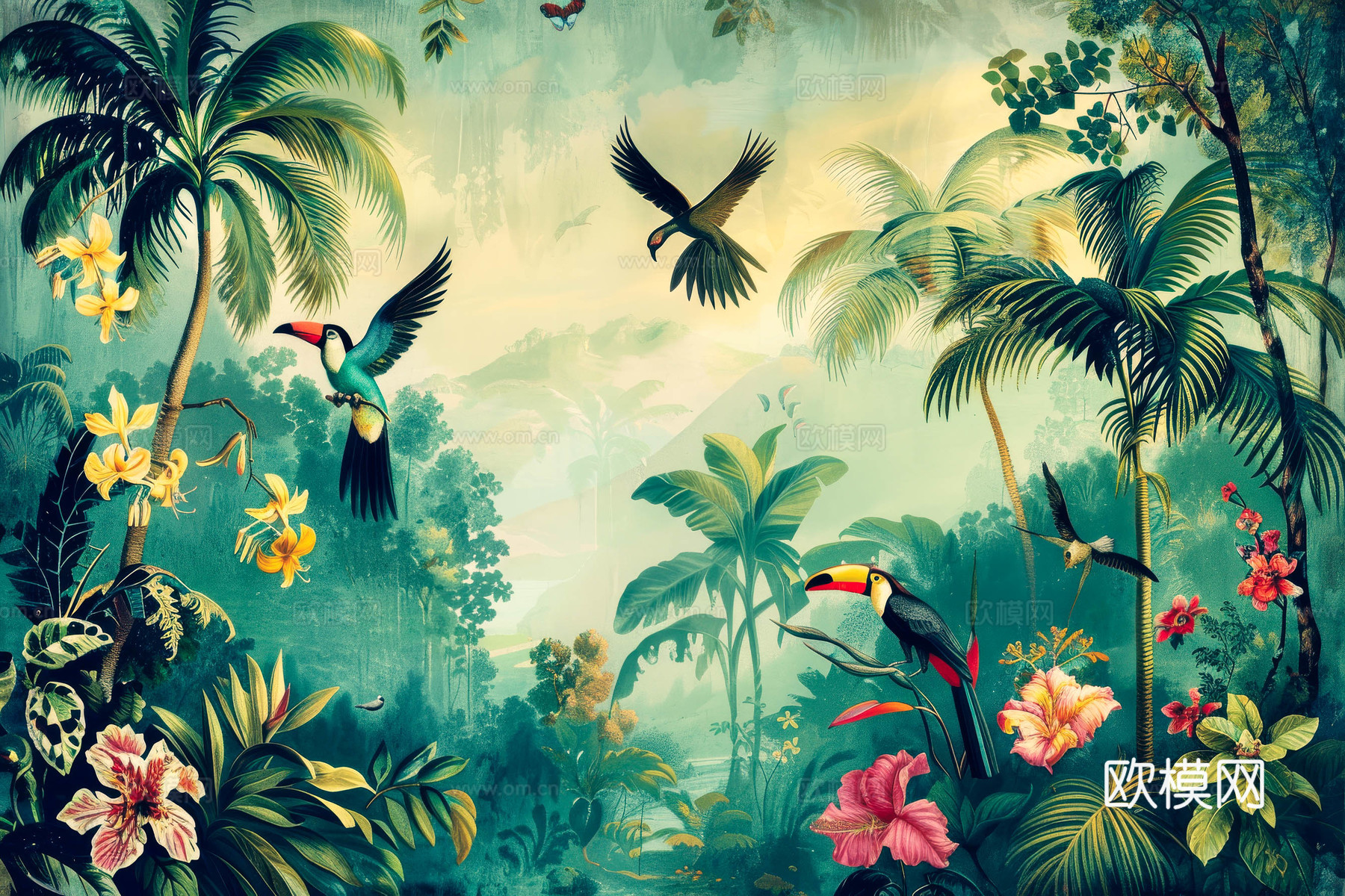 欧式田园热带雨林壁纸下载（渲染图5）