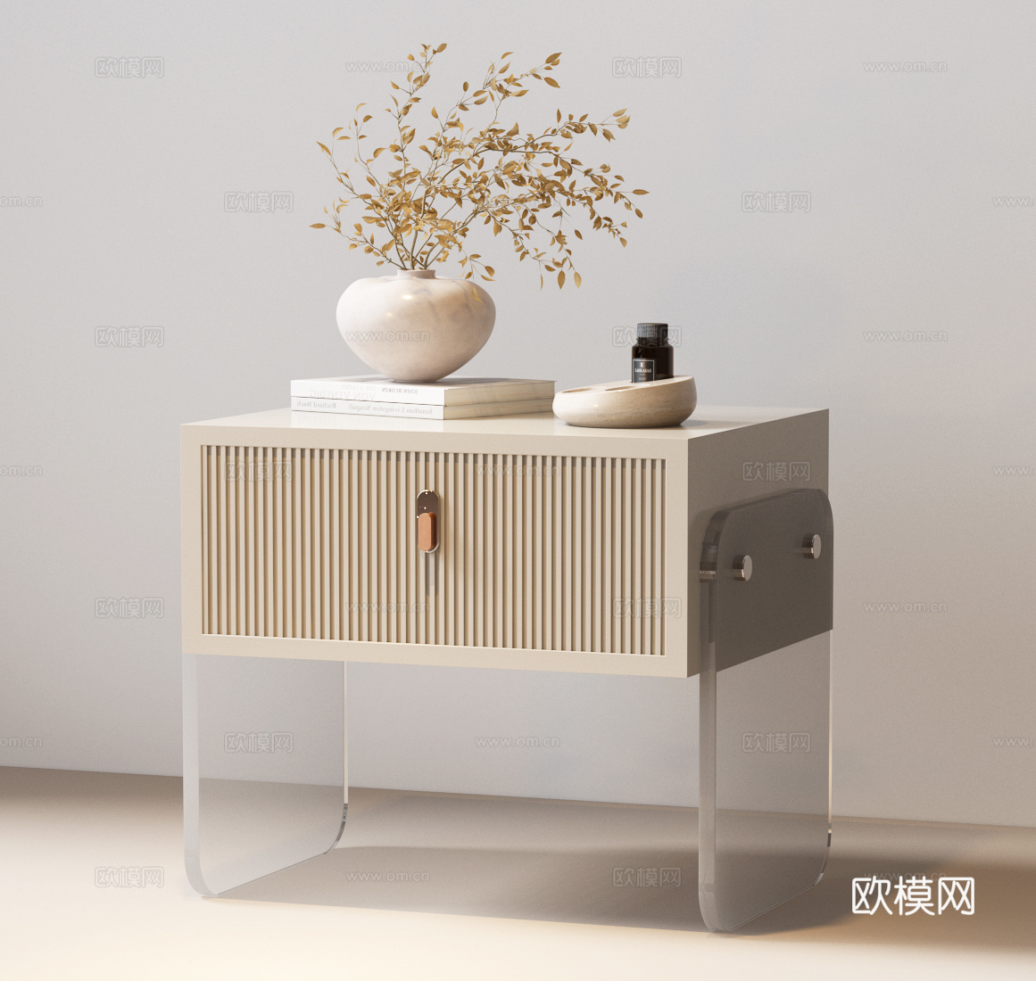 现代意式床头柜 意式床头柜 现代床头柜 现代床头柜摆件 摆su模型
