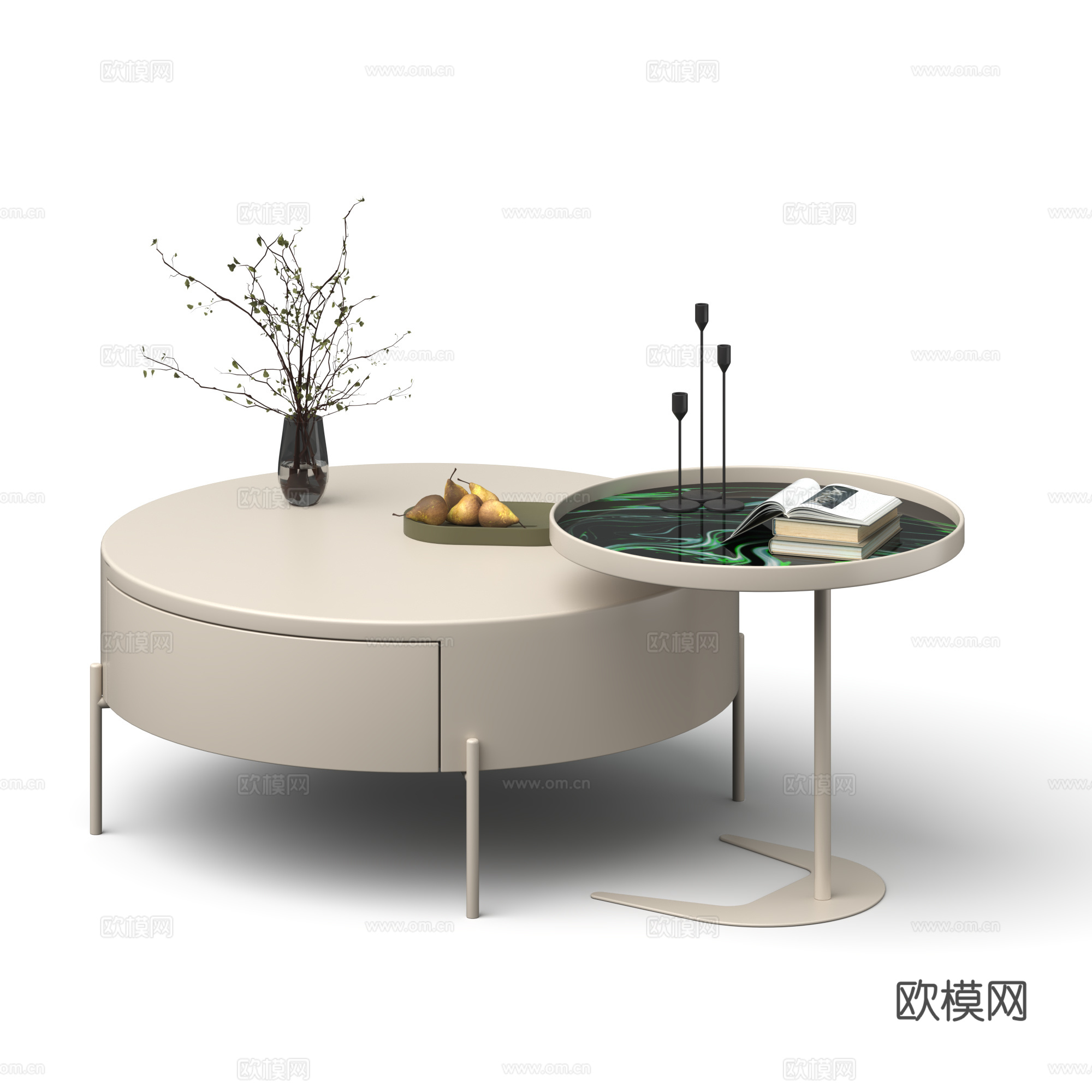 北欧茶几组合 奶油风茶几组合 现代茶几 极简茶几组合su模型