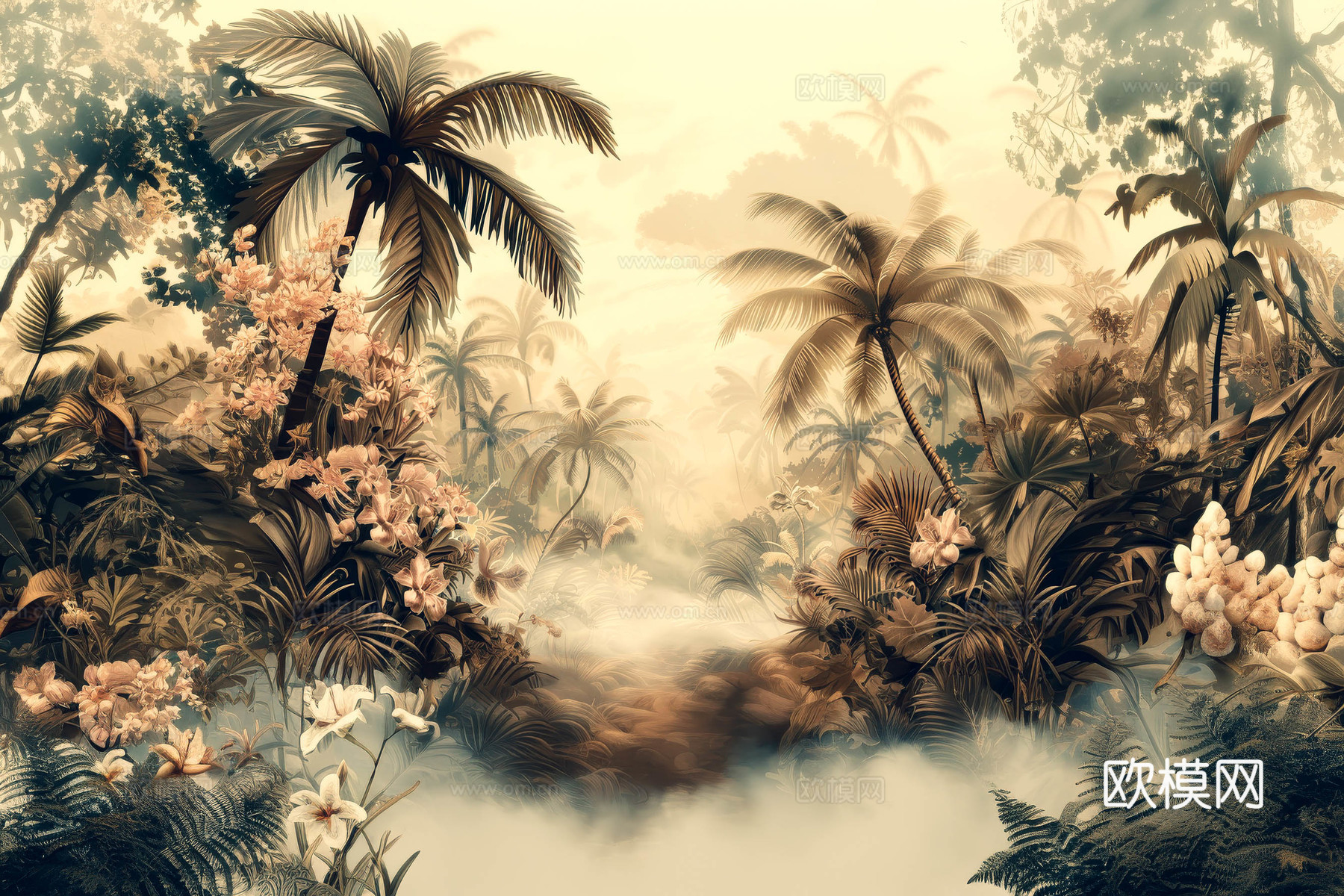 欧式田园热带雨林壁纸下载（渲染图3）