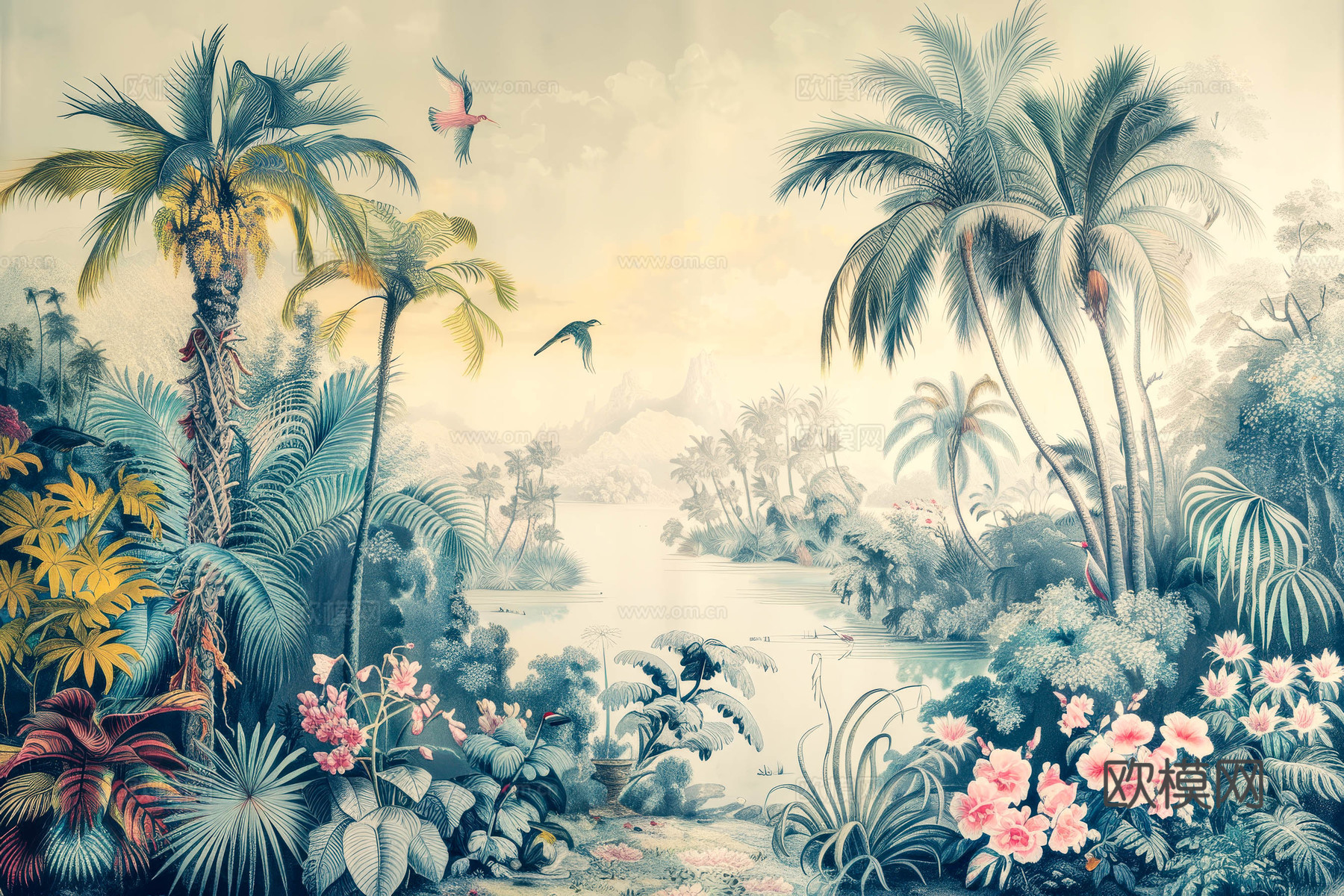 欧式田园热带雨林壁纸下载（渲染图3）