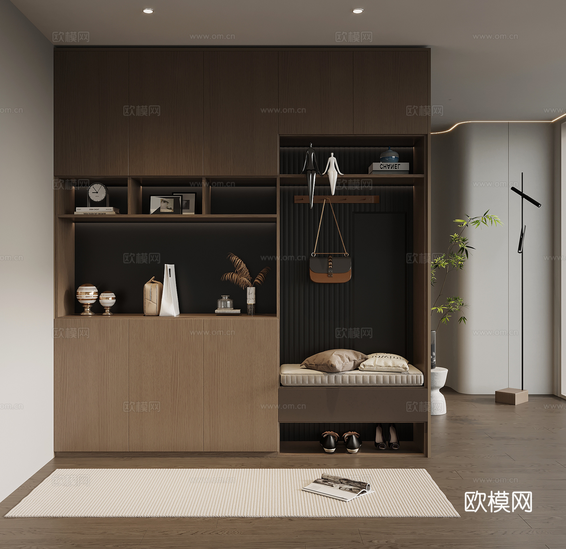 意式极简玄关柜 入户鞋柜 玄关背景3d模型