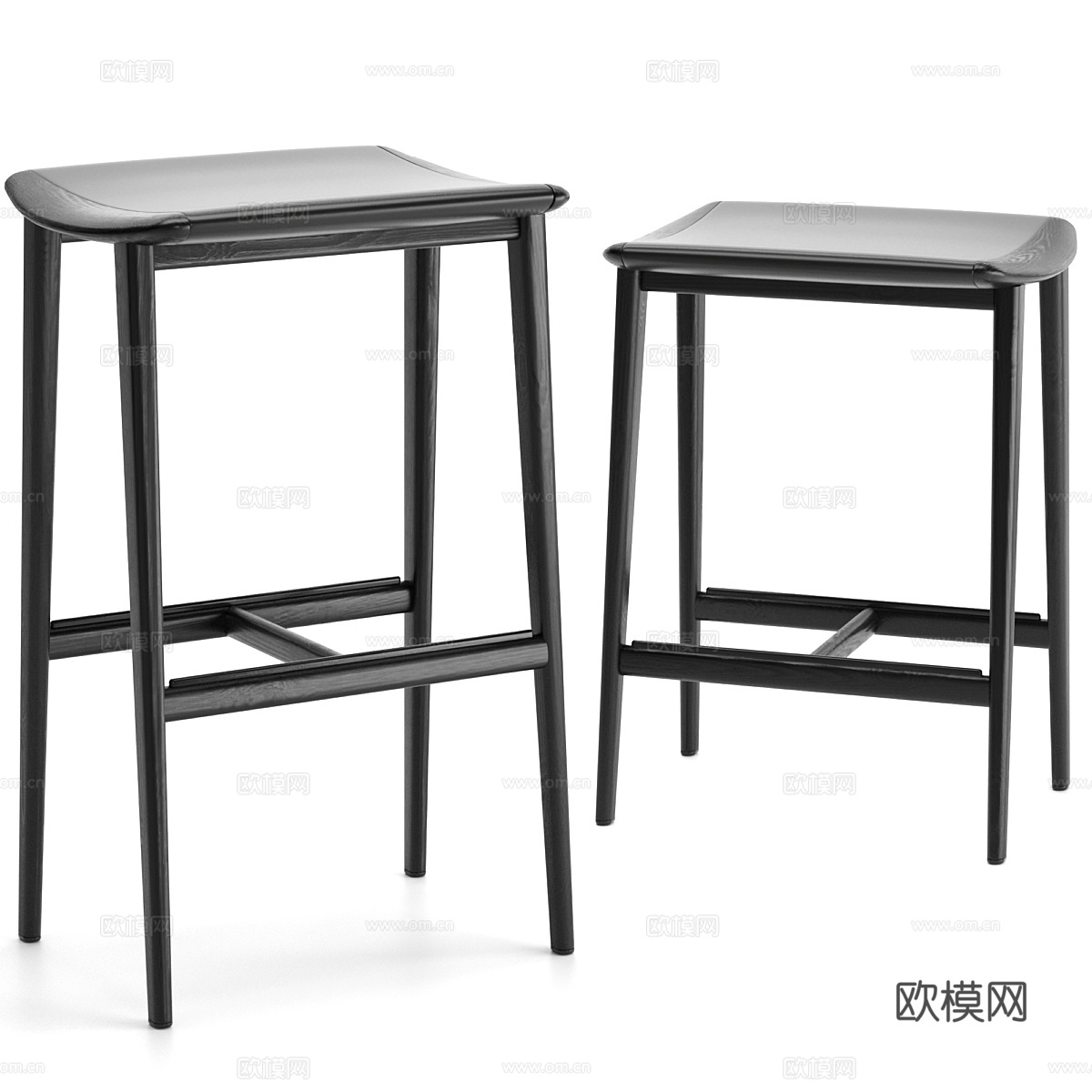 现代意式木质吧台椅3d模型