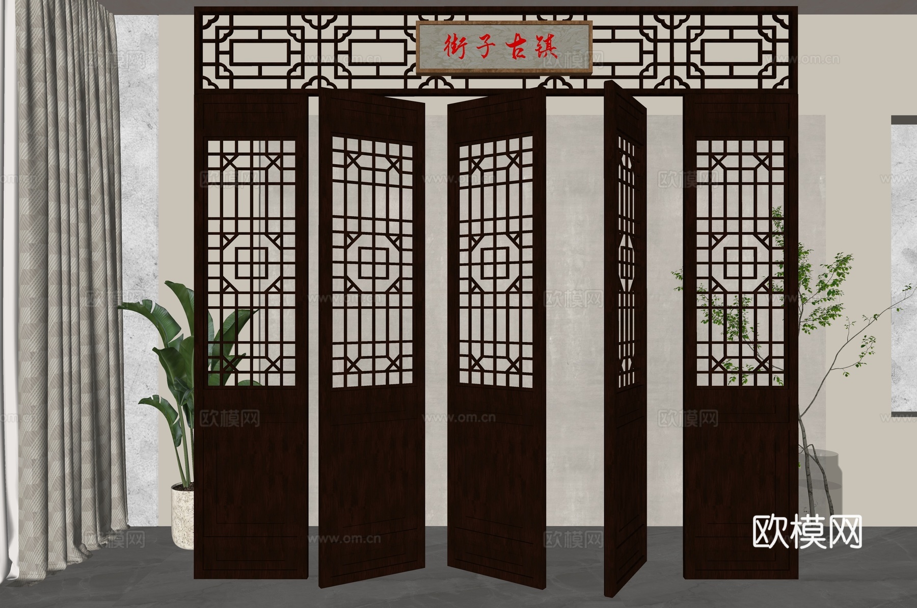 新中式门su模型