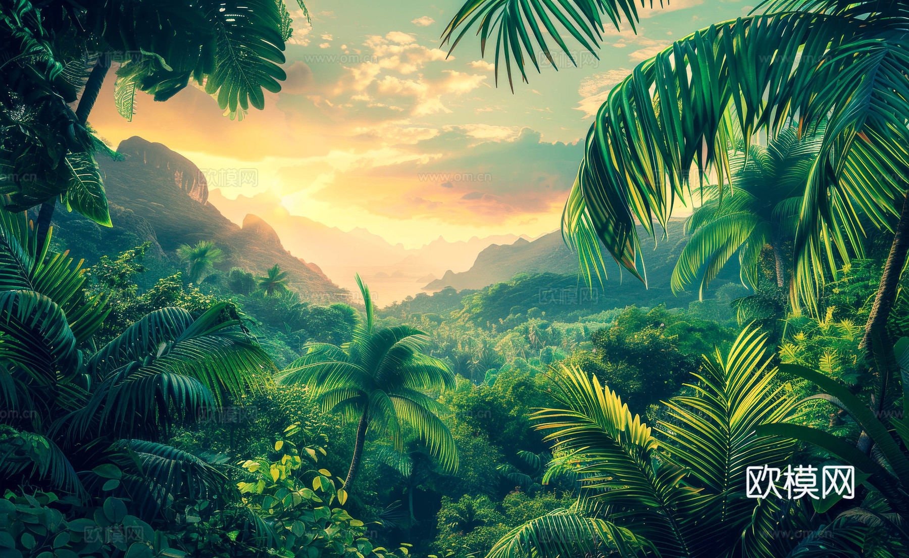 欧式田园热带雨林壁纸下载（渲染图6）