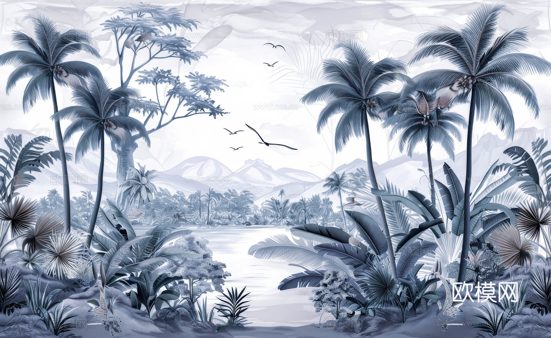 欧式田园热带雨林壁纸下载（渲染图1）