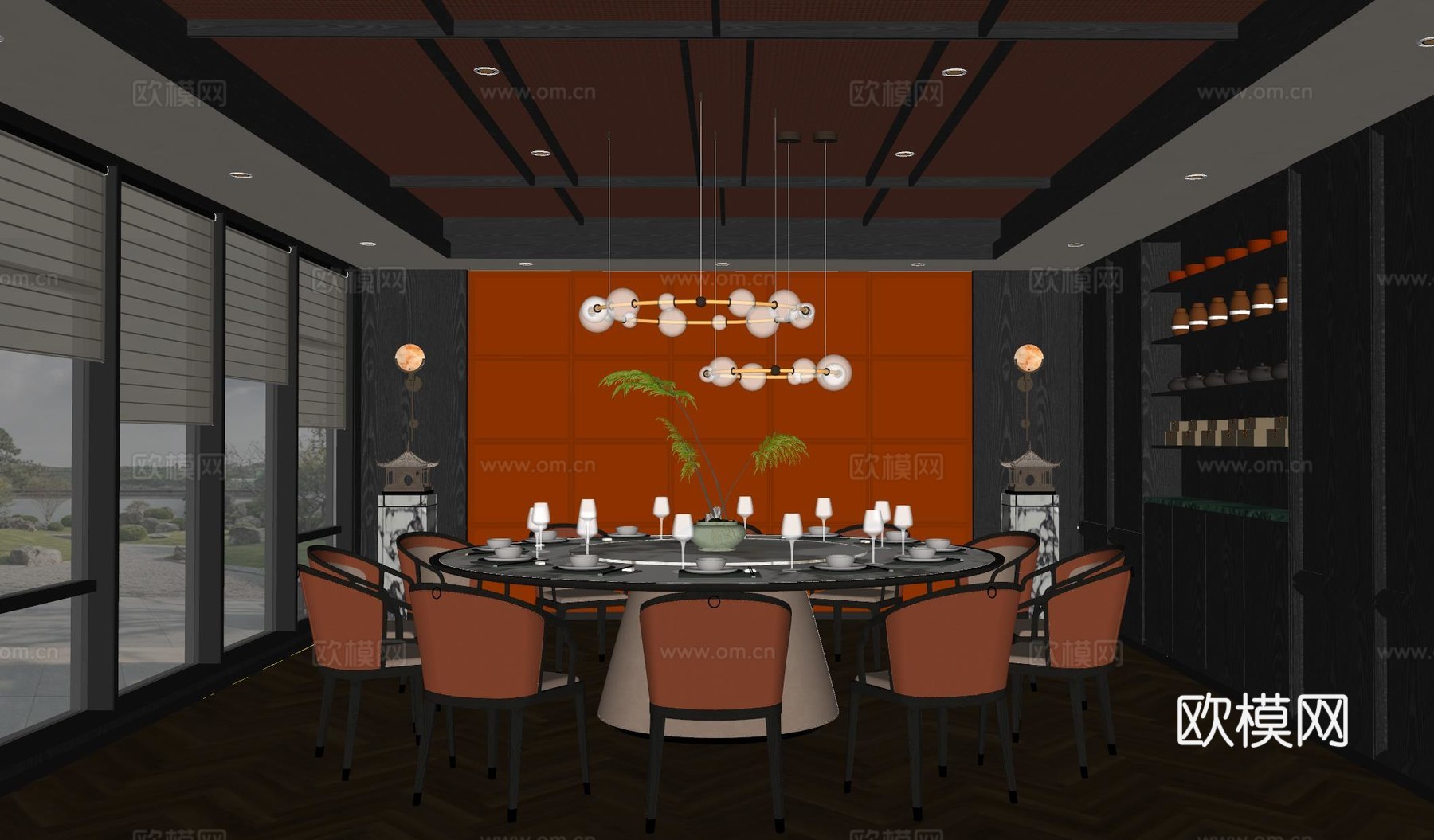 新中式包厢 餐厅包厢 会所包厢 酒店包厢su模型