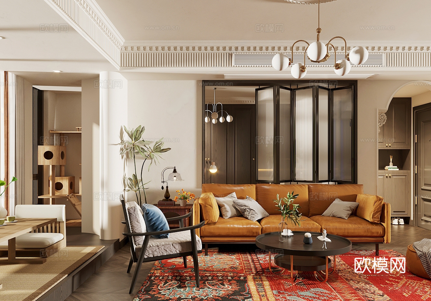 法式家居客厅 法式电视柜 法式装饰柜 法式吊顶 法式沙发茶几3d模型