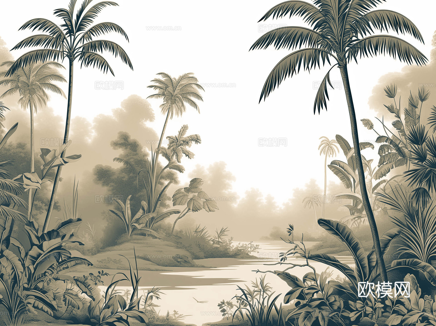 欧式田园热带雨林壁纸下载（渲染图1）