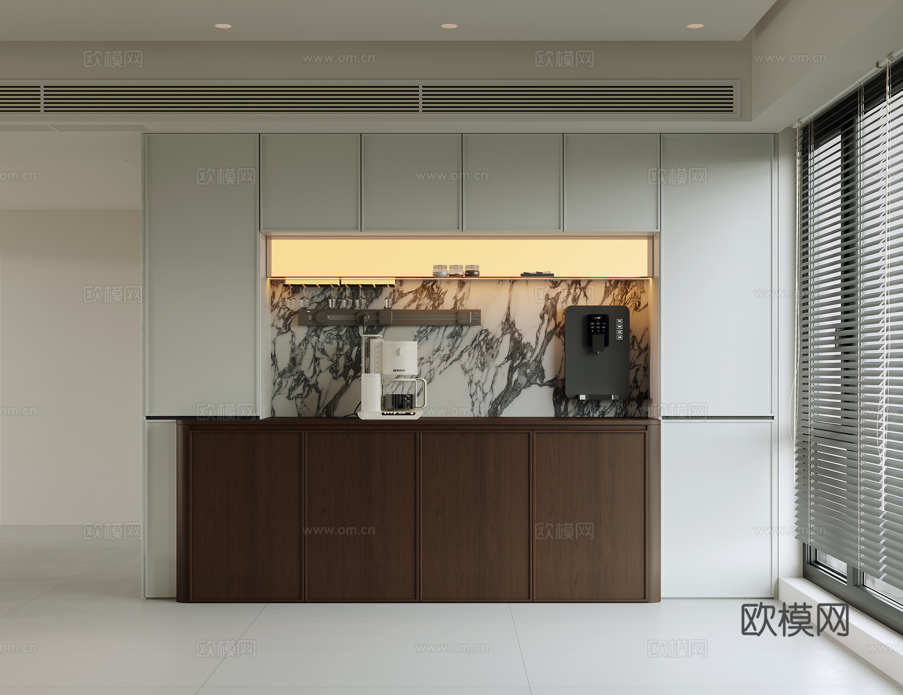 现代极中古风餐边柜 水吧台 备餐台 咖啡机 饮水机 轨道插座su模型