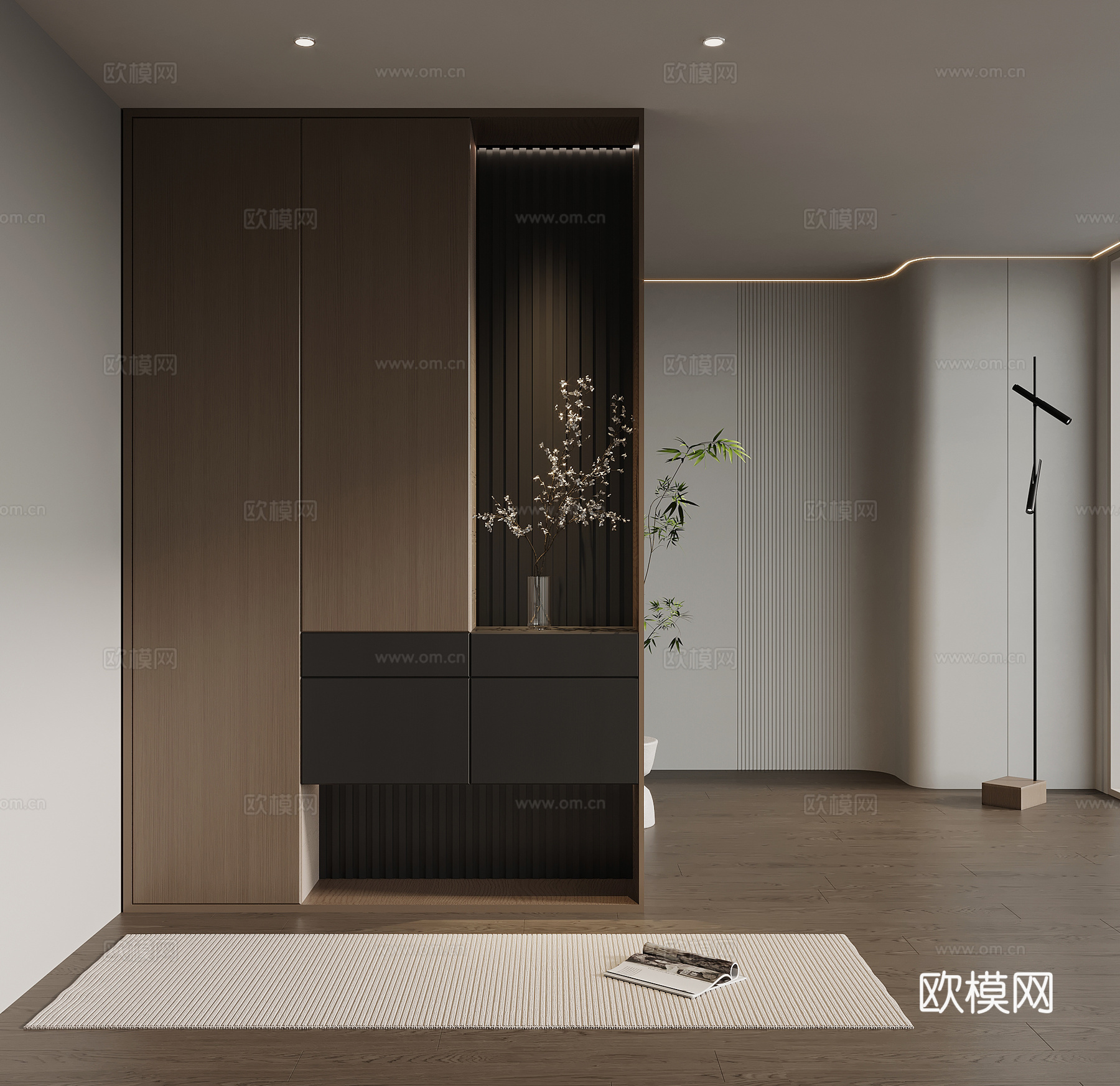 意式极简玄关柜 入户鞋柜 玄关背景su模型