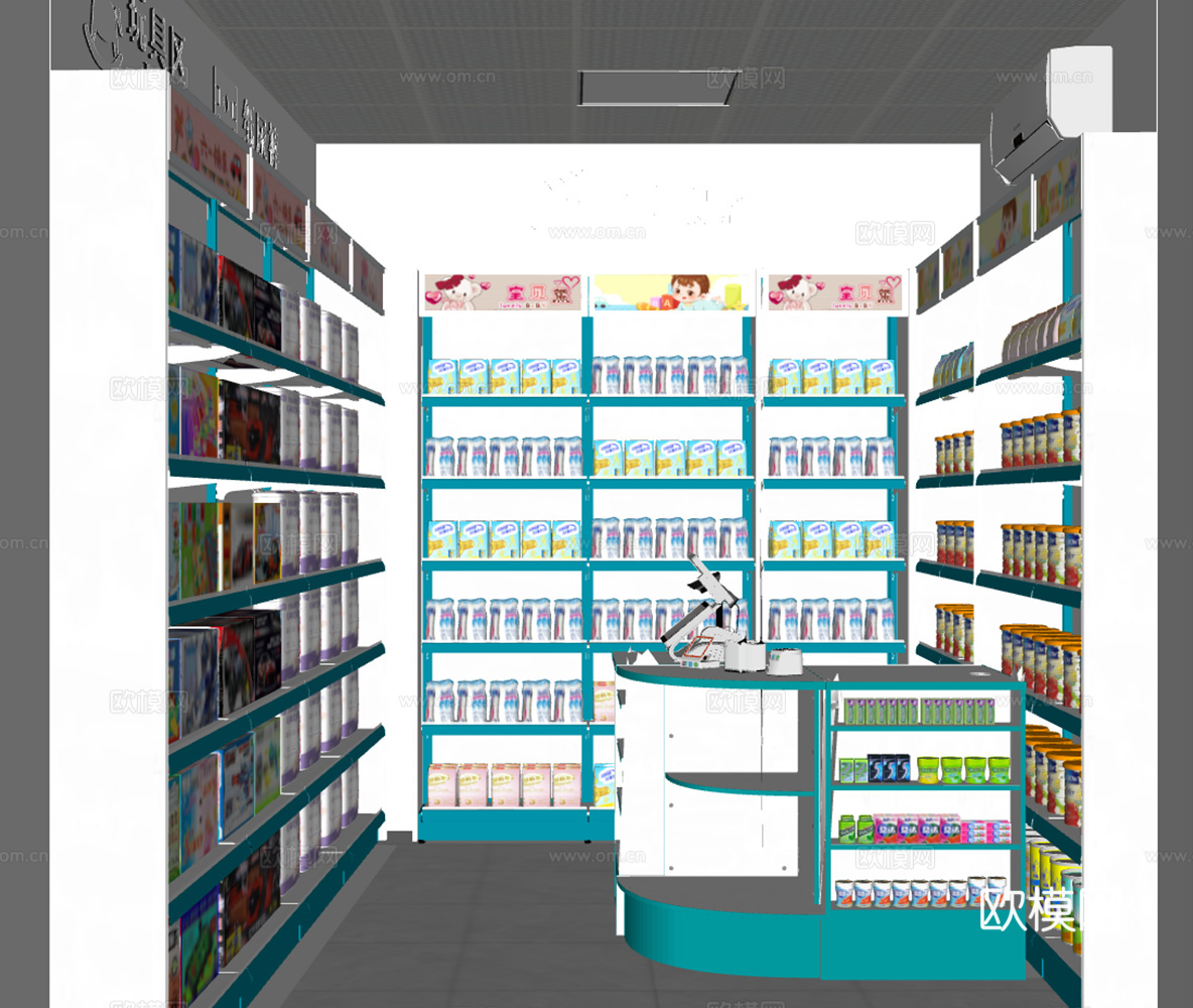 母婴店 展柜货架 收银台 奶粉柜su模型