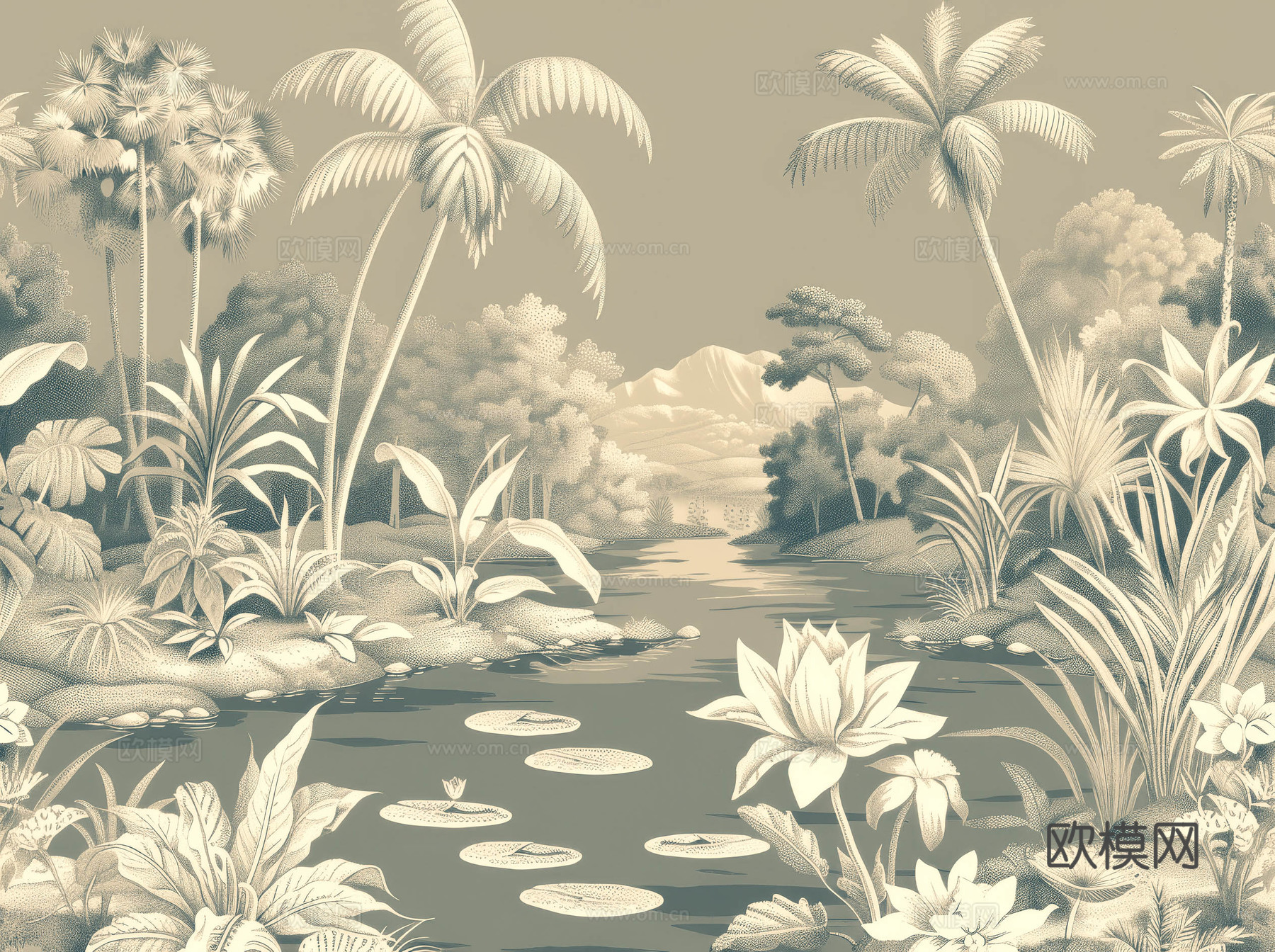 欧式田园热带雨林壁纸下载（渲染图3）