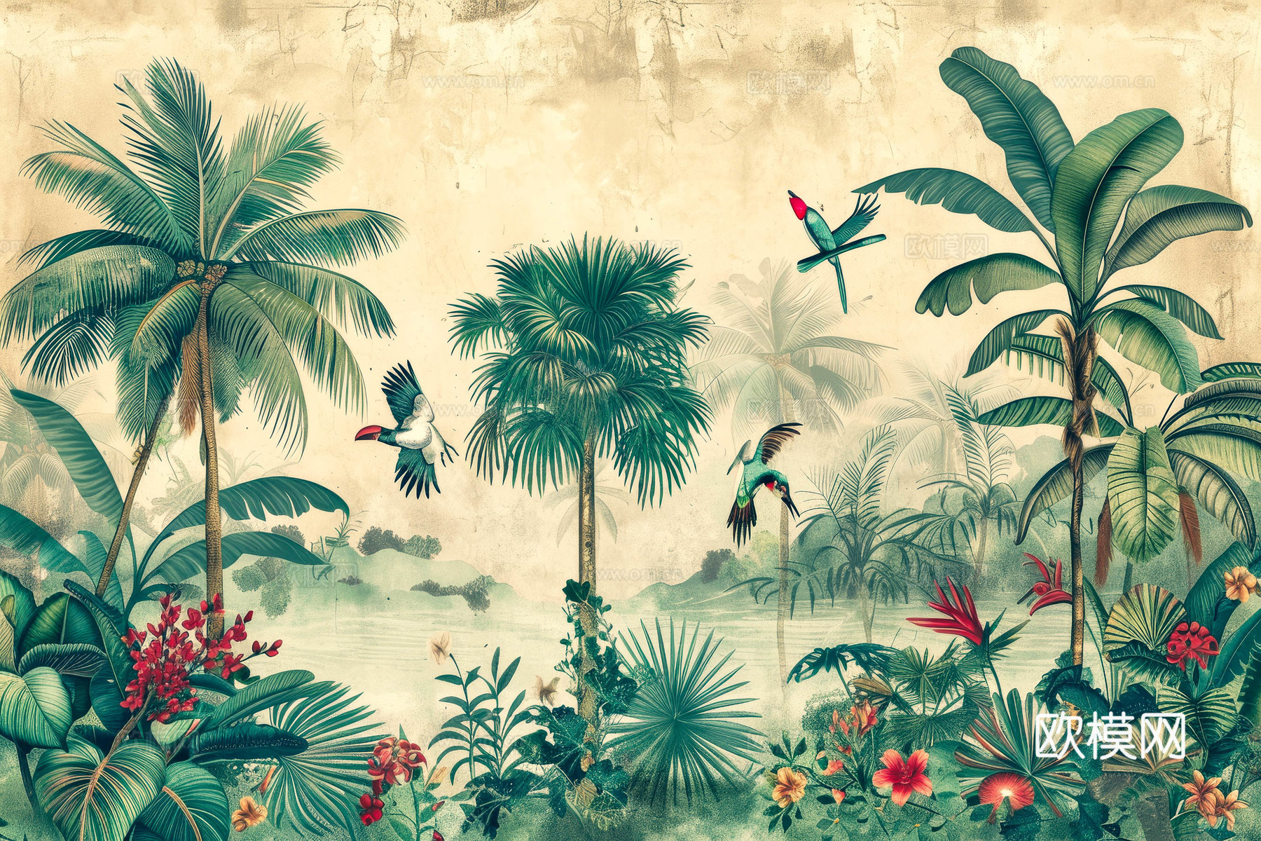 欧式田园热带雨林壁纸下载（渲染图5）