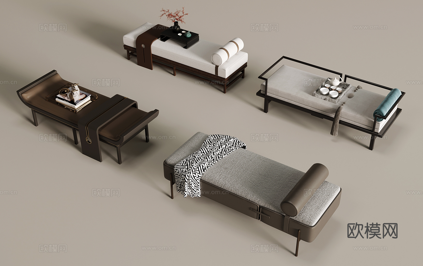 床尾凳 新中式床尾凳 脚踏3d模型