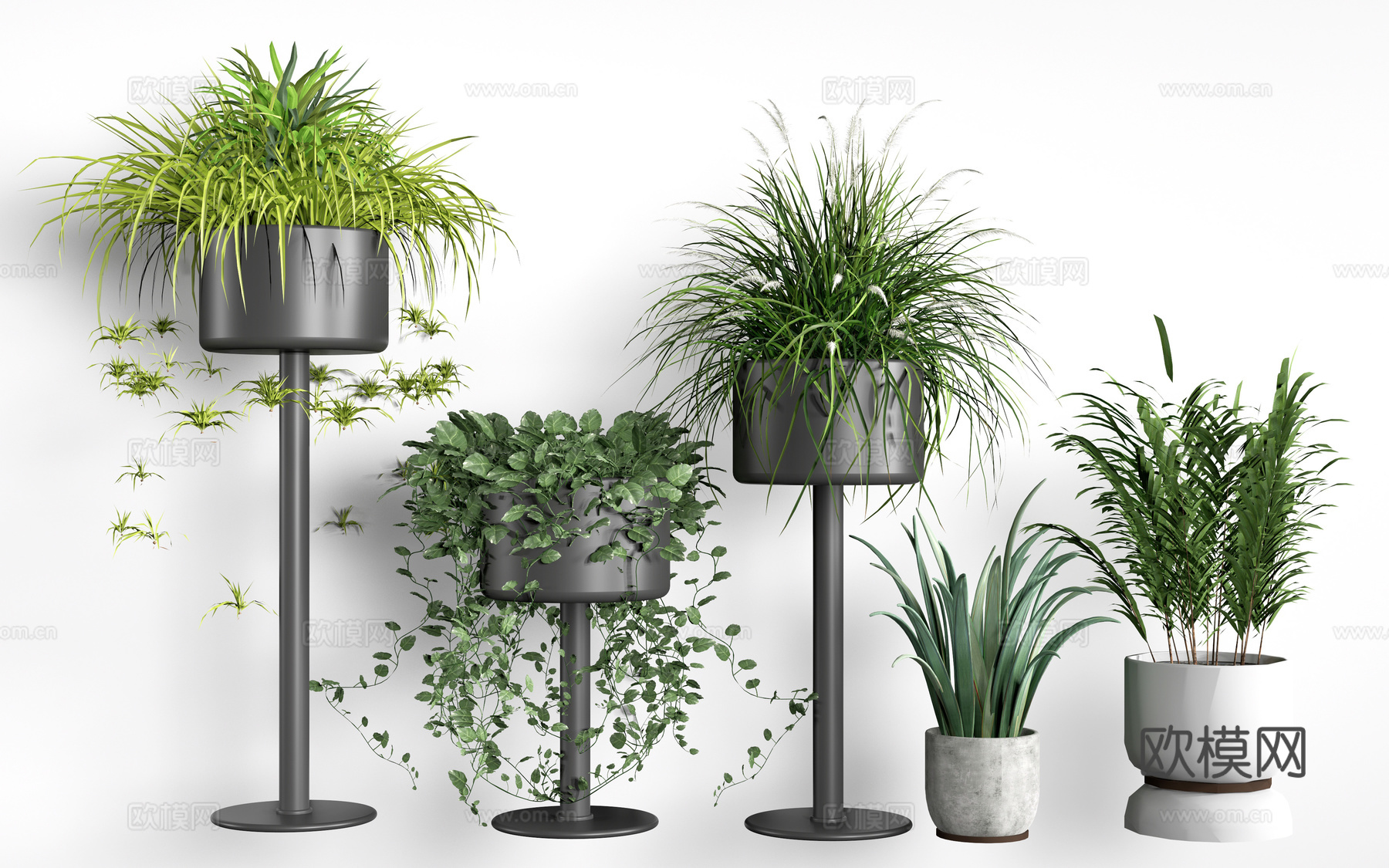 现代花盆 盆栽植物 花卉摆件 绿植su模型