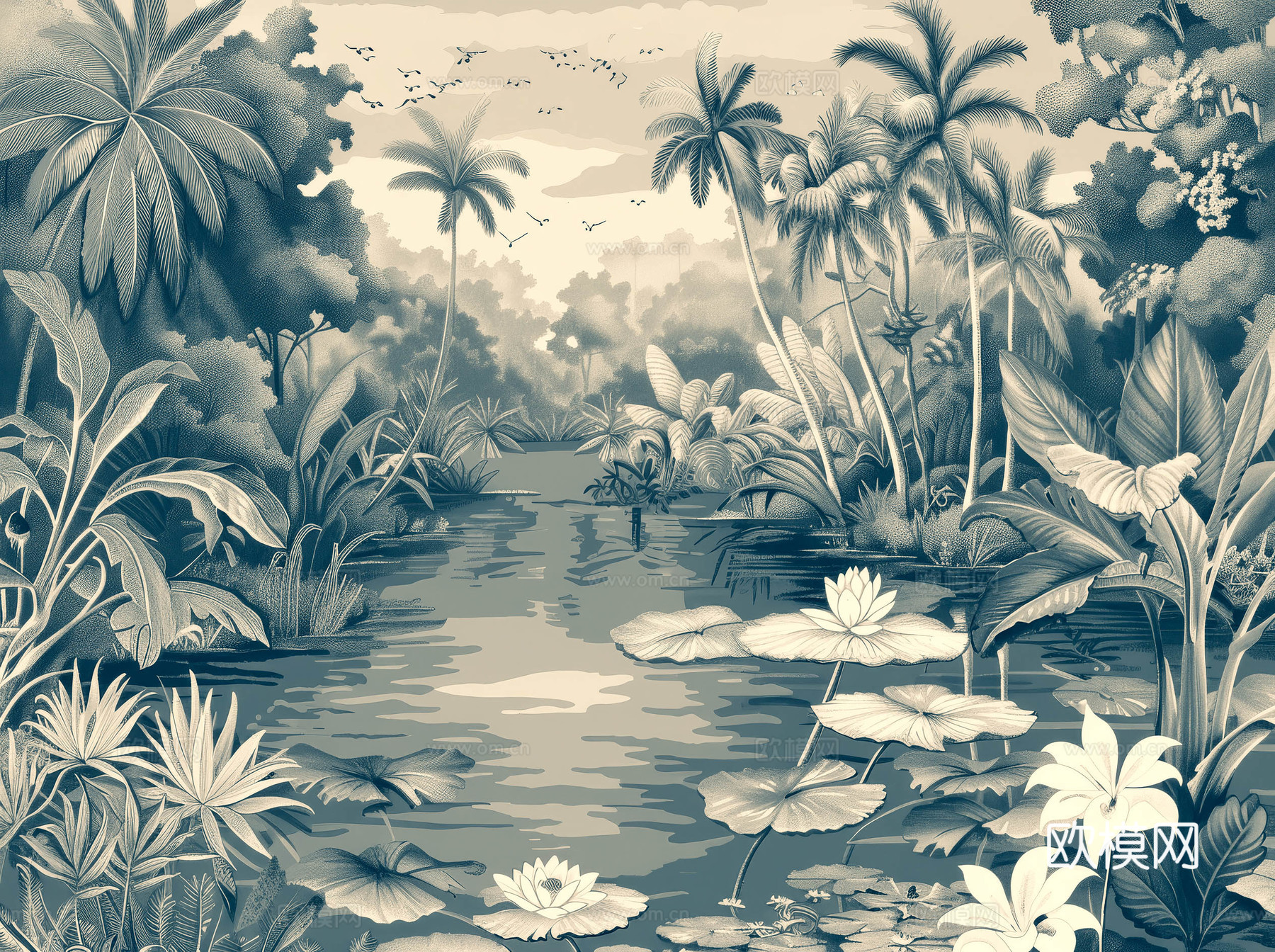 欧式田园热带雨林壁纸下载（渲染图3）