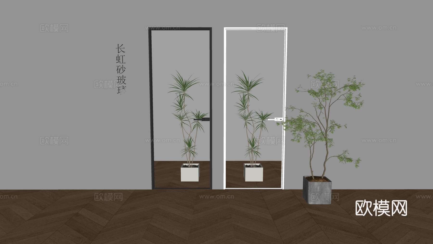 长虹玻璃单开门 卫浴玻璃平开门su模型
