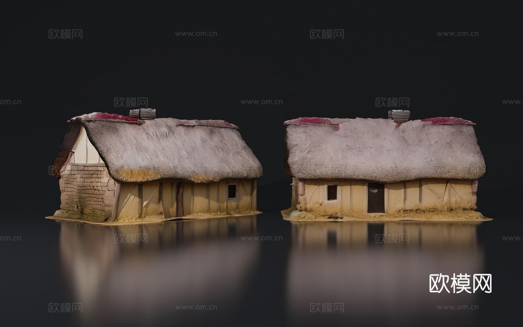 茅草屋 房子建筑 田园古建 土夯墙 景观氛围 摆件手办 游戏3d模型