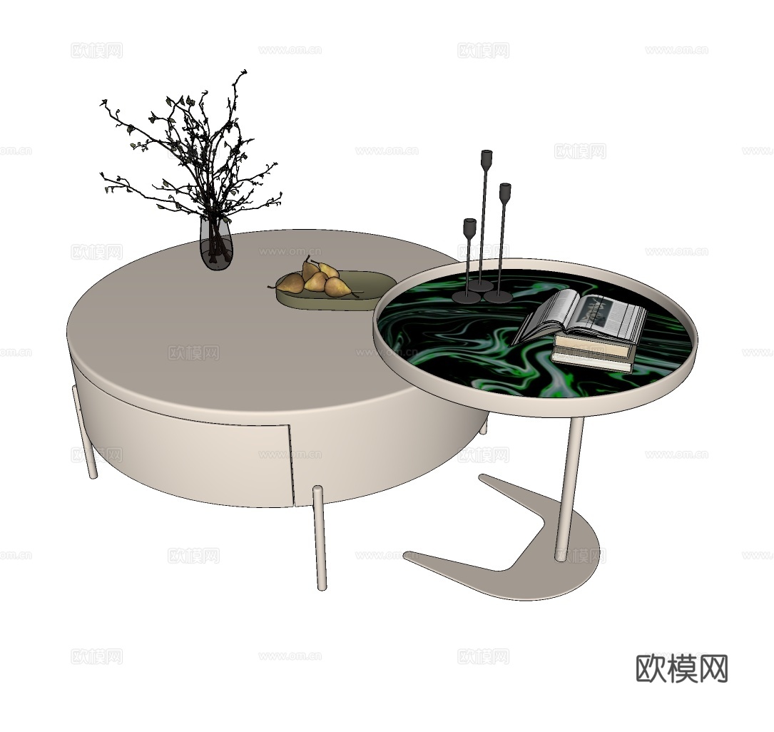 北欧茶几组合 奶油风茶几组合 现代茶几 极简茶几组合su模型