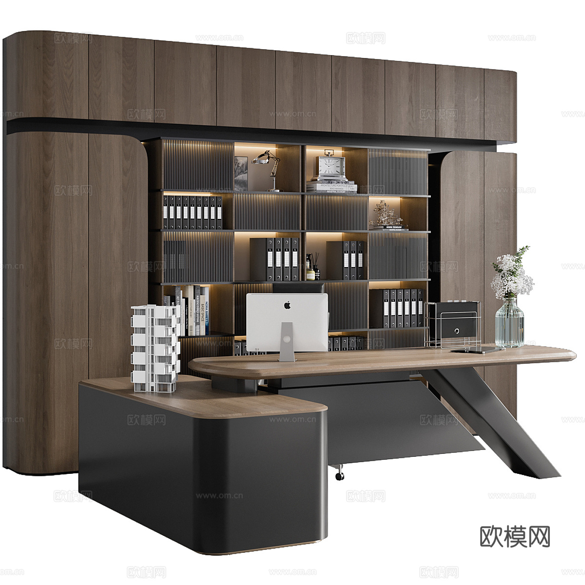 现代意式轻奢办公桌椅 办公书柜3d模型