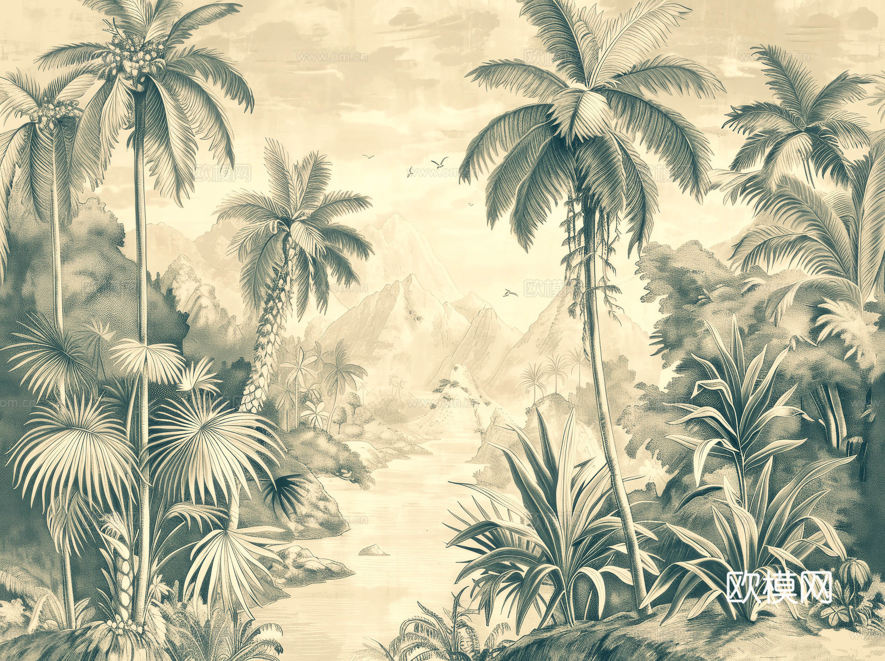 欧式田园热带雨林壁纸下载（渲染图1）