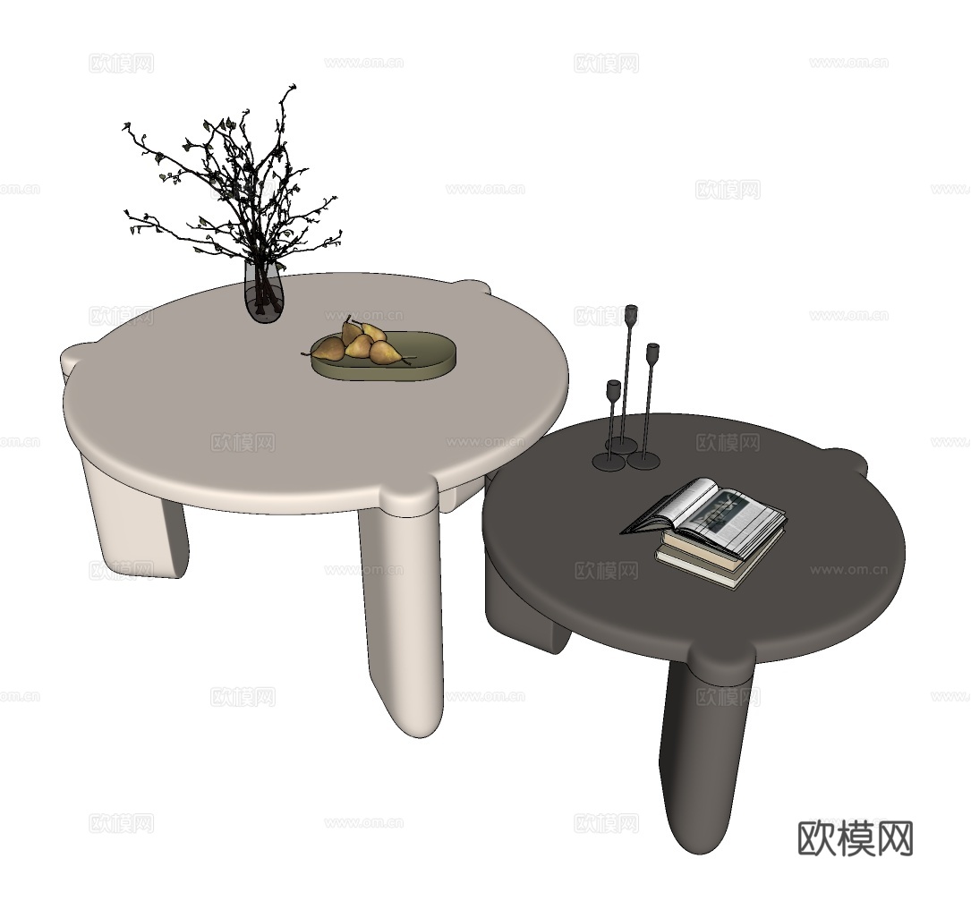 北欧茶几组合 轻奢茶几 圆形茶几 奶油风茶几组合su模型