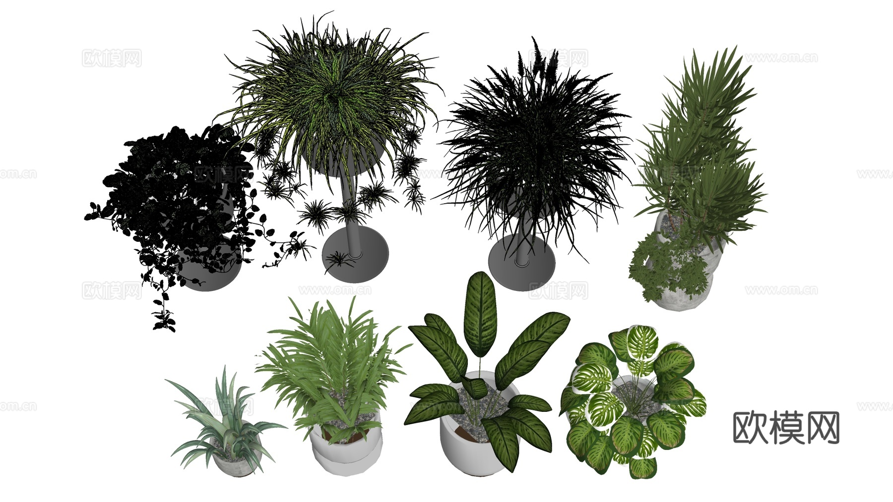 现代花盆 盆栽植物 花卉摆件 绿植su模型