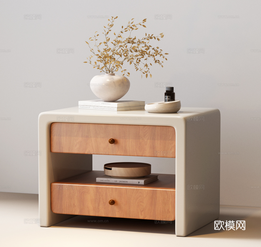 现代中古床头柜 床头柜摆件 现代床头柜 现代边柜 现代角几3d模型