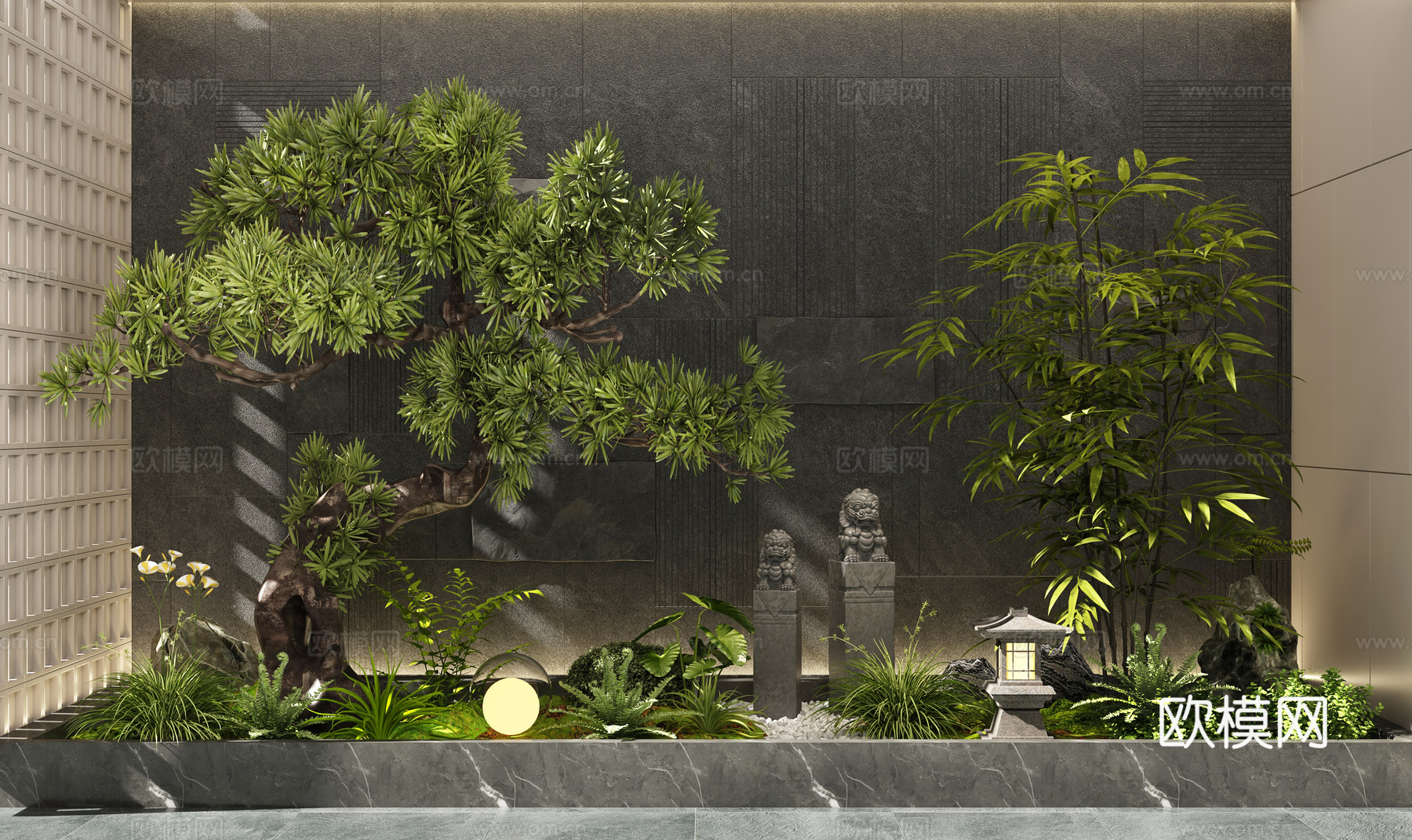 新中式室内景观 景观造景 植物景观 景观树 中式景观 庭院景3d模型