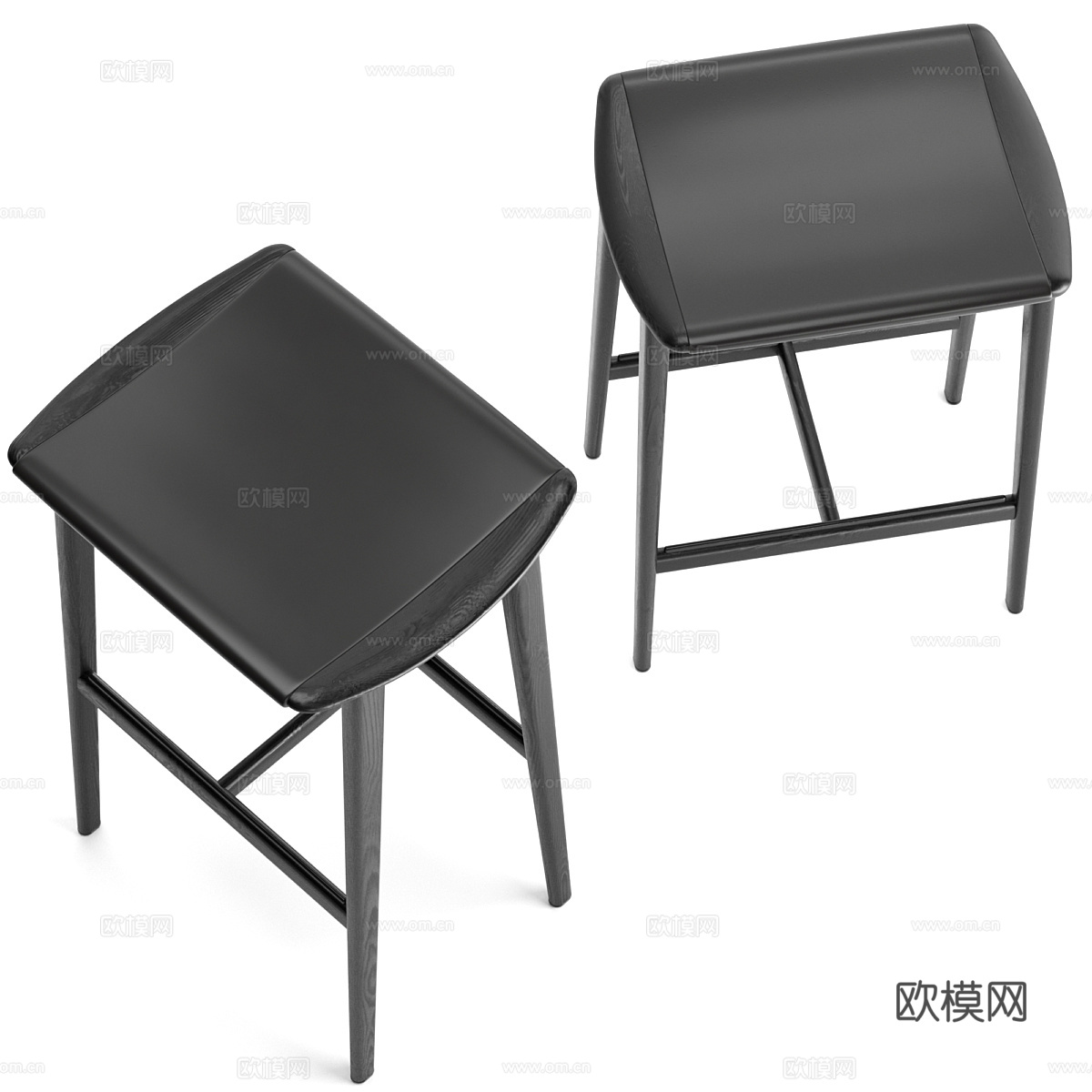 现代意式木质吧台椅3d模型