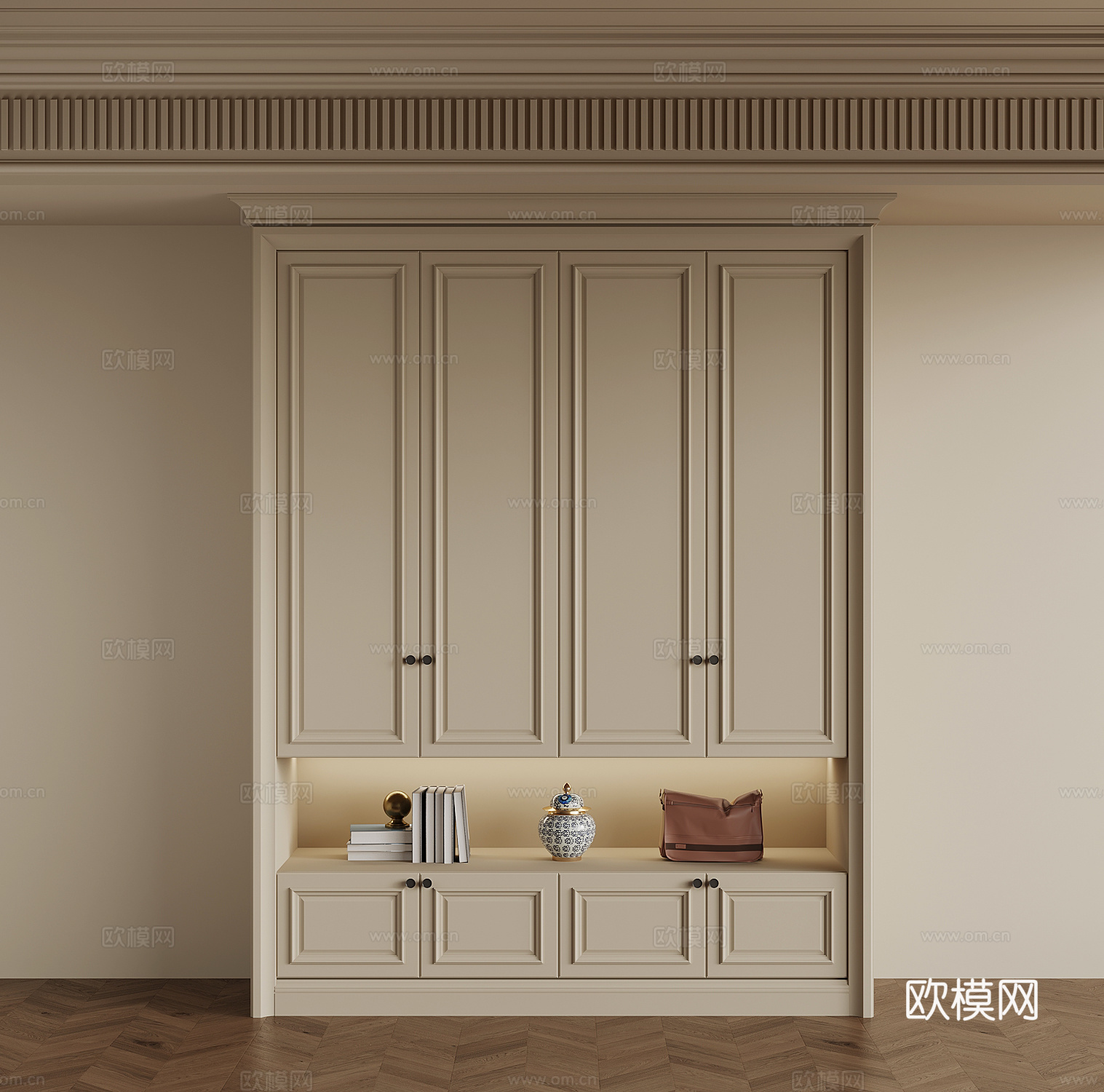 现代奶油风衣柜3d模型