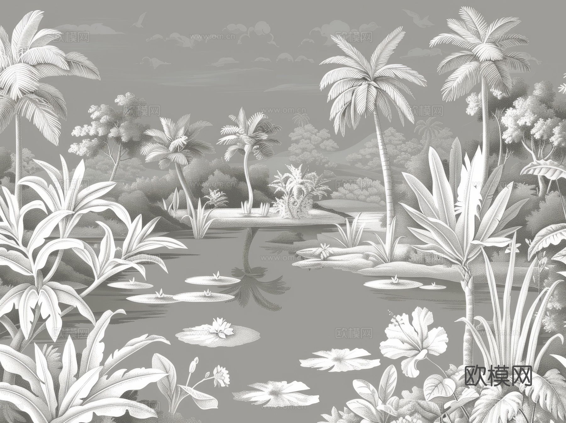 欧式田园热带雨林壁纸下载（渲染图3）