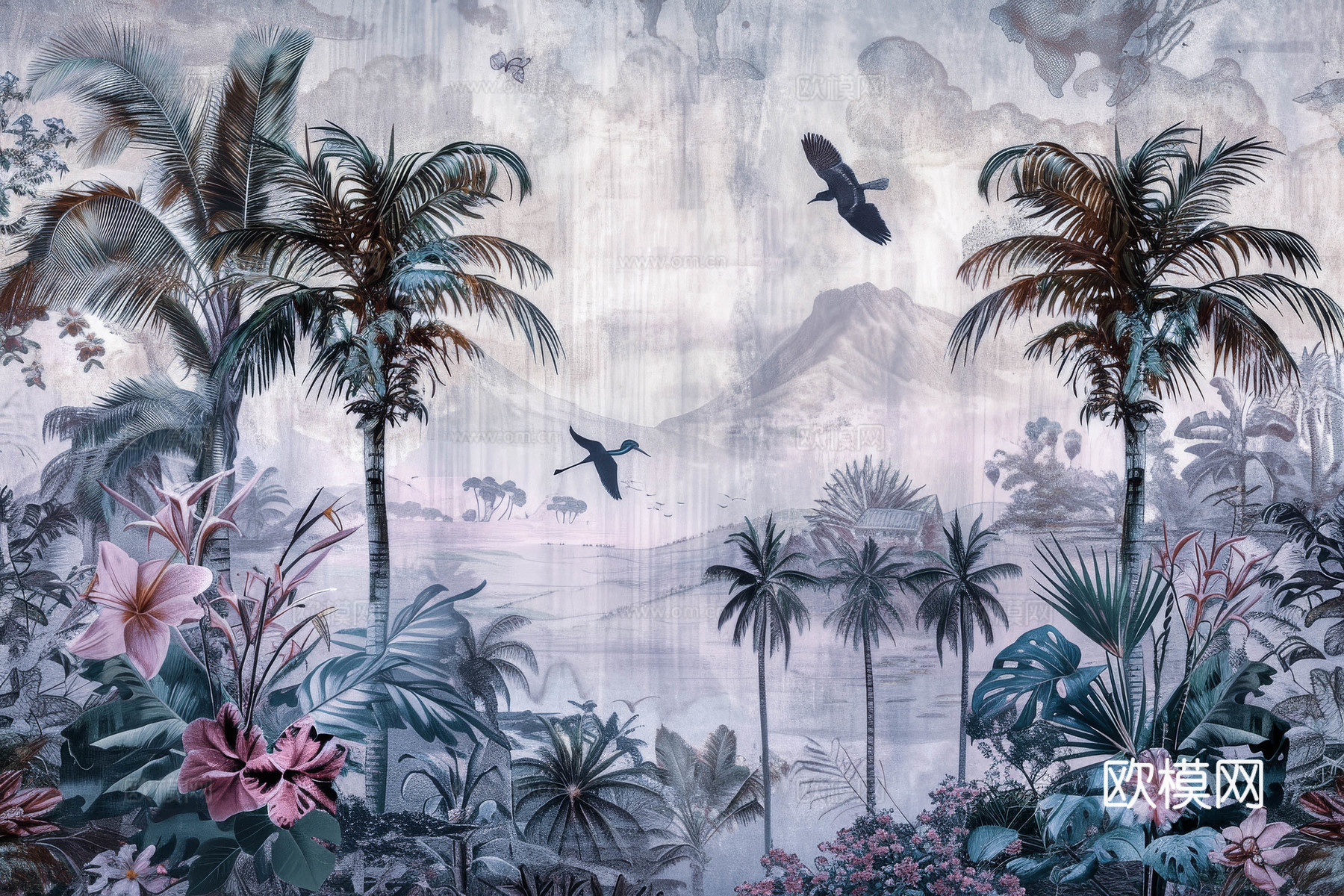 欧式田园热带雨林壁纸下载（渲染图1）