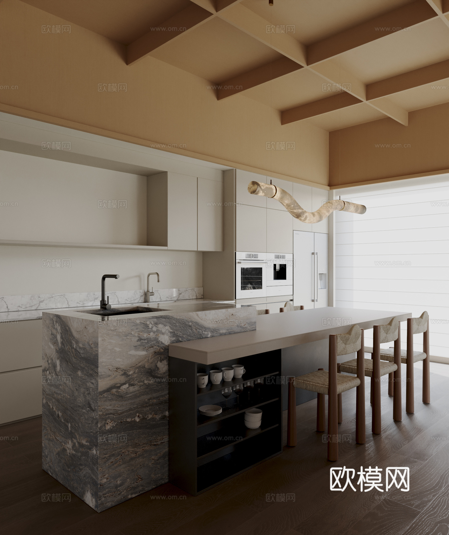 奶油风餐厅3d模型