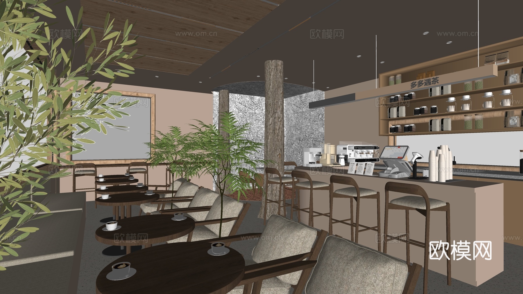 现代咖啡厅 奶茶店 甜品店 咖啡厅桌椅su模型