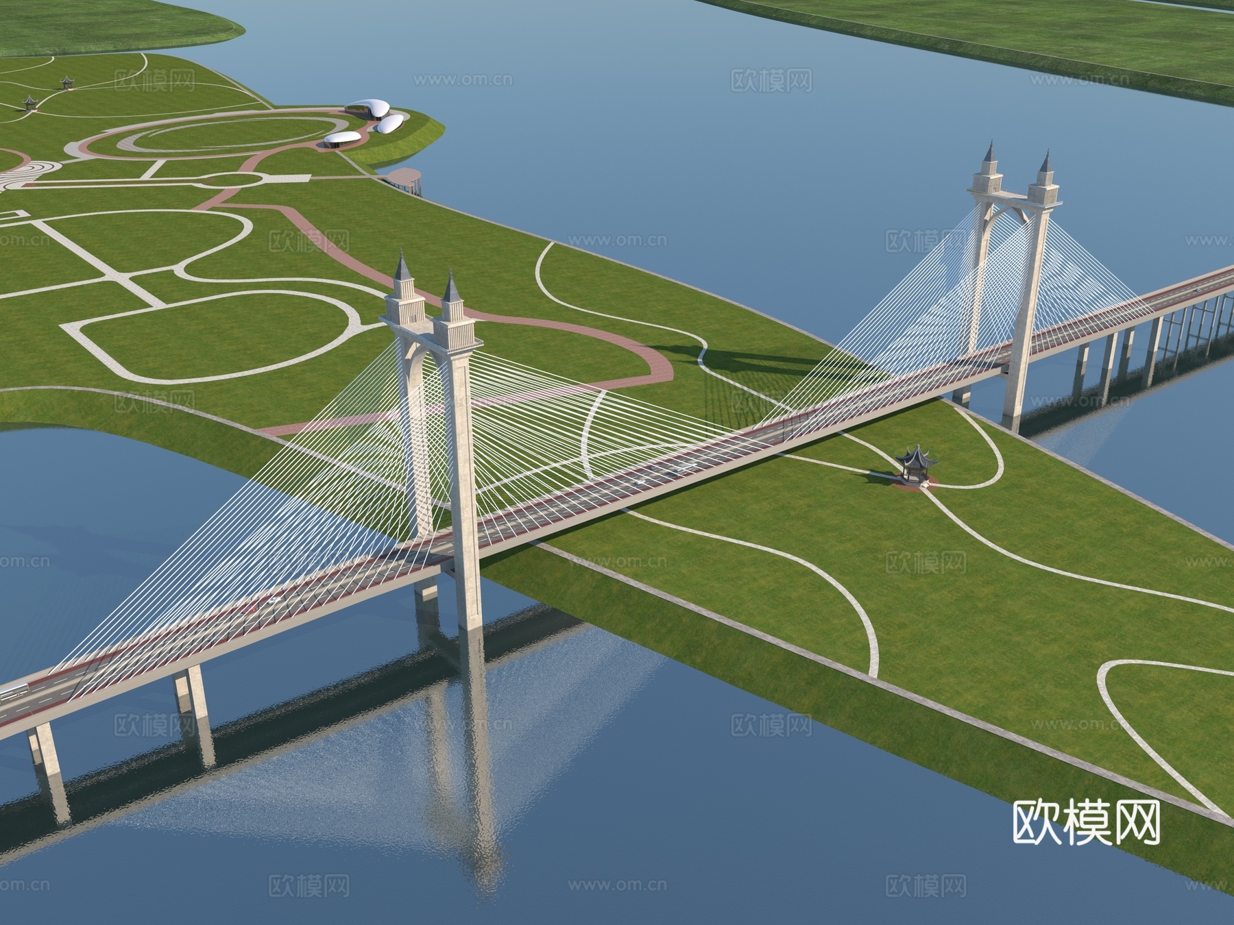 现代跨江大桥3d模型