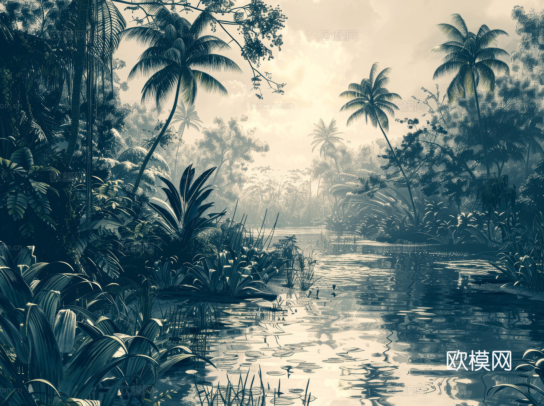 欧式田园热带雨林壁纸下载（渲染图2）